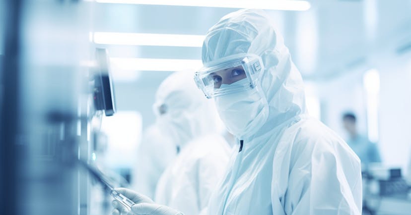 A scientist / engineer working in a lab