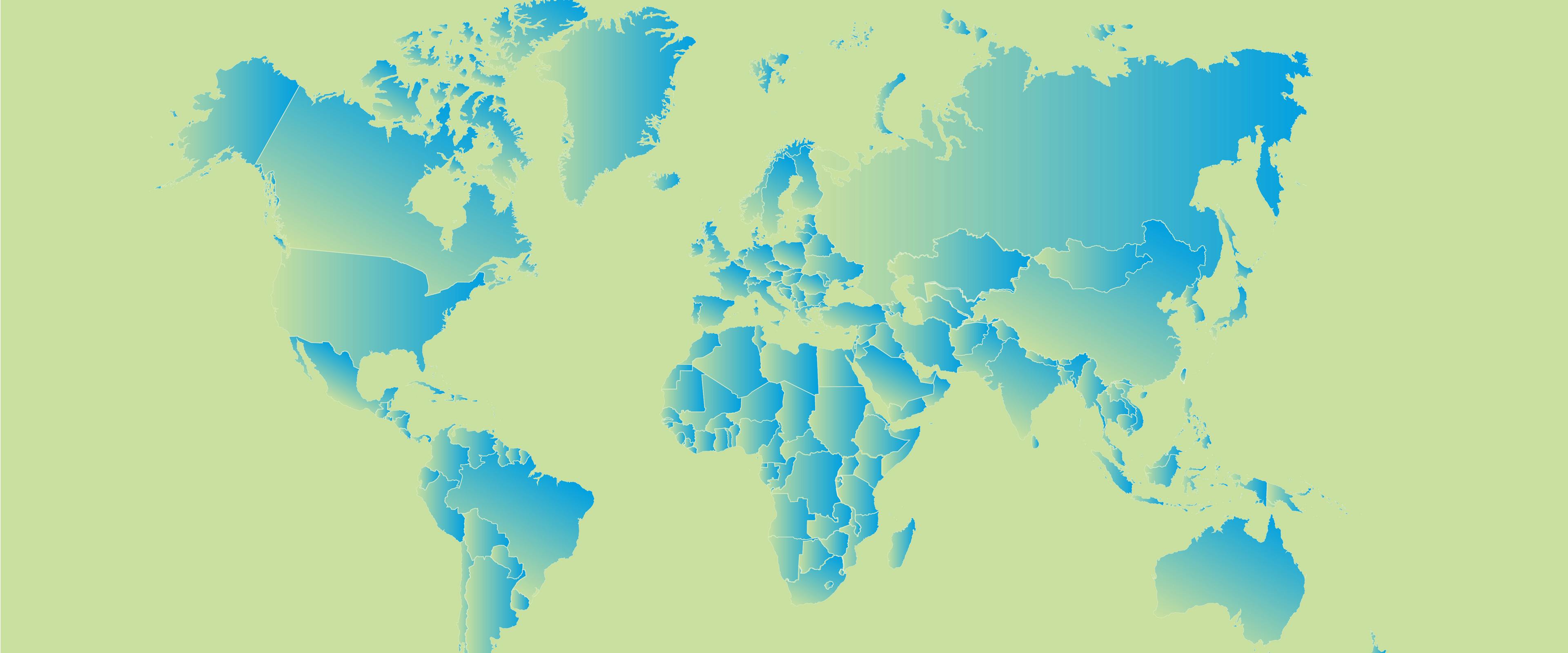 Map of the world with blue gradients