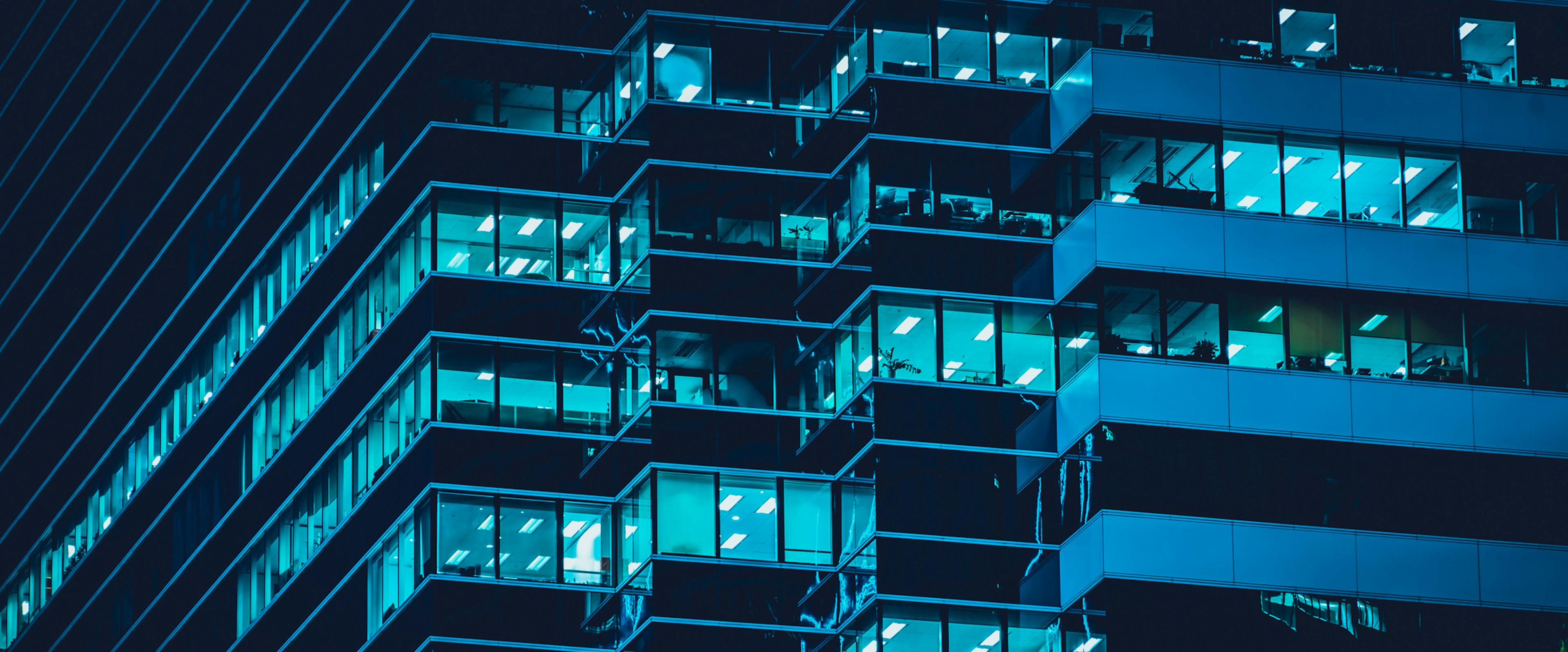 Building with blue tint at night