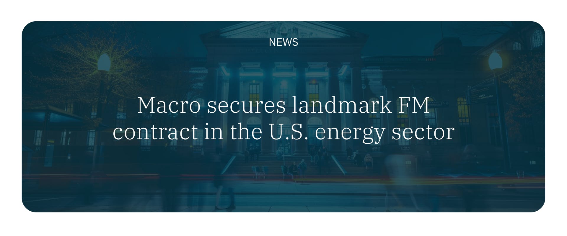 navy banner with white text over a blurred cityscape background