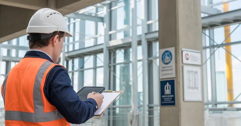 man in high-vis inspecting office site