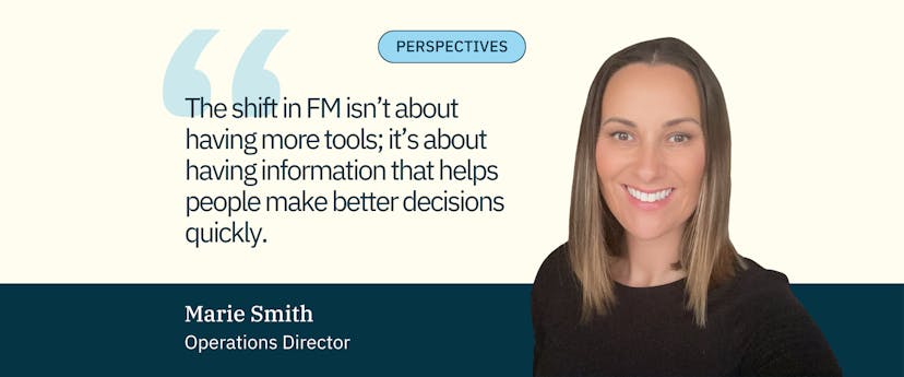 cream and navy banner with head shot of a woman with brown hair