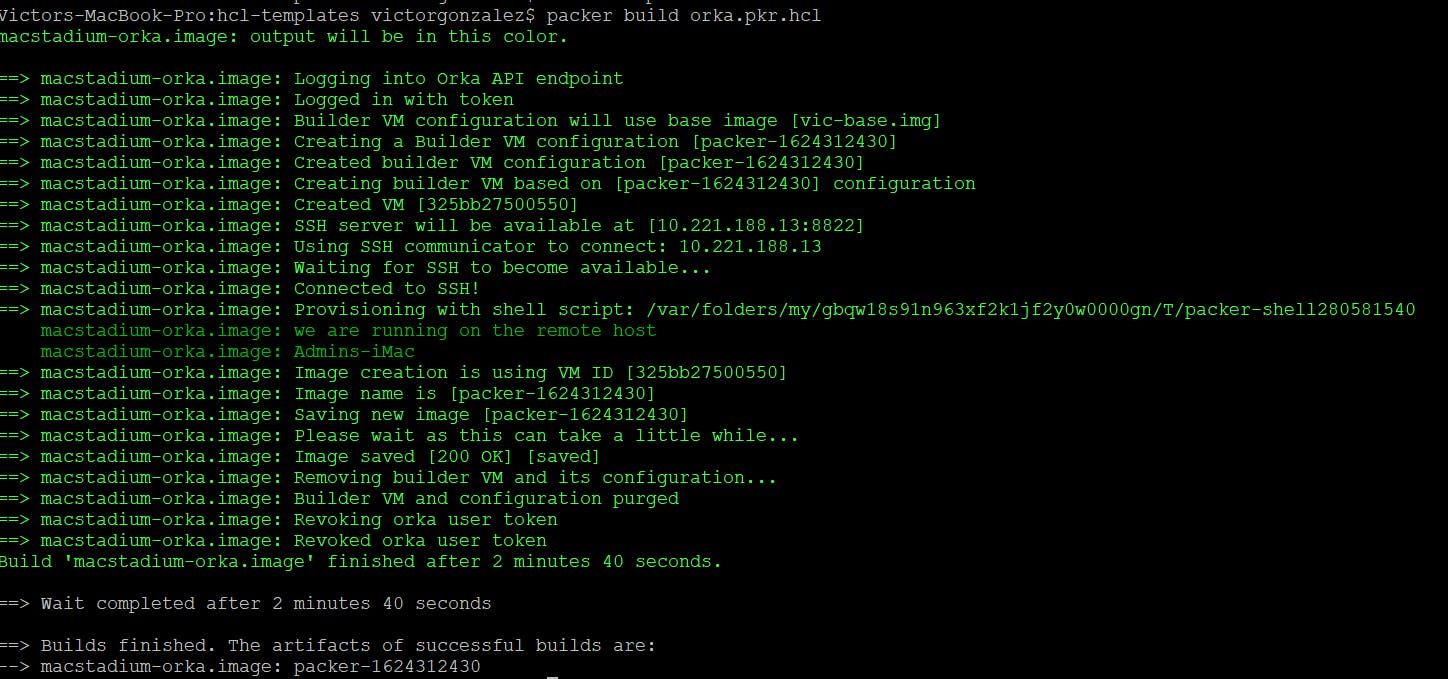 output screen of Packer build