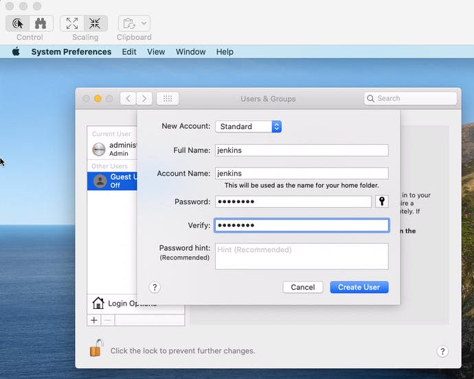 Create User macOS Screenshot