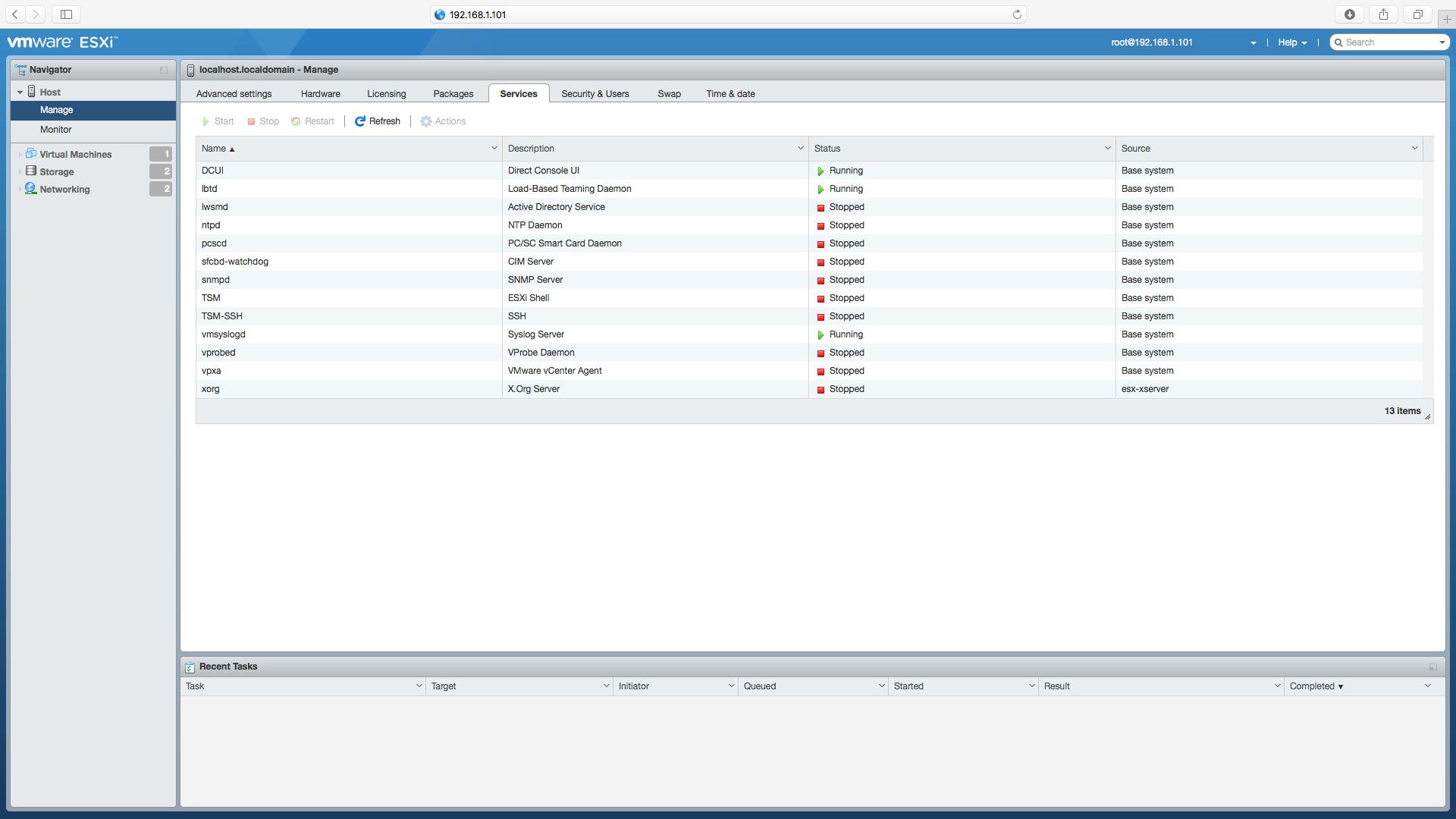 ESXi server's embedded host client_select services tab