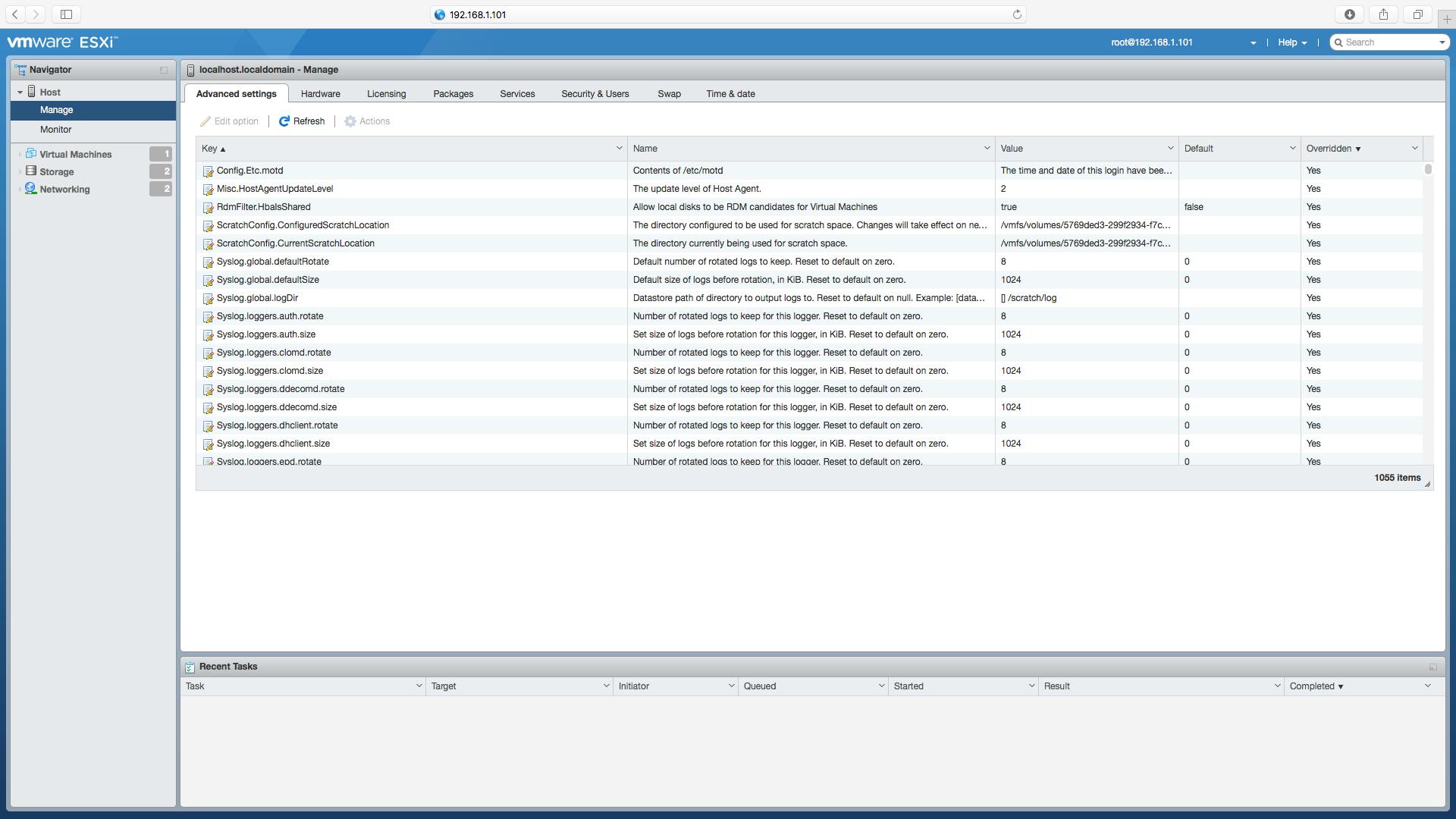 Select Manage in the left sidebar Navigator_ESXi server's embedded host client