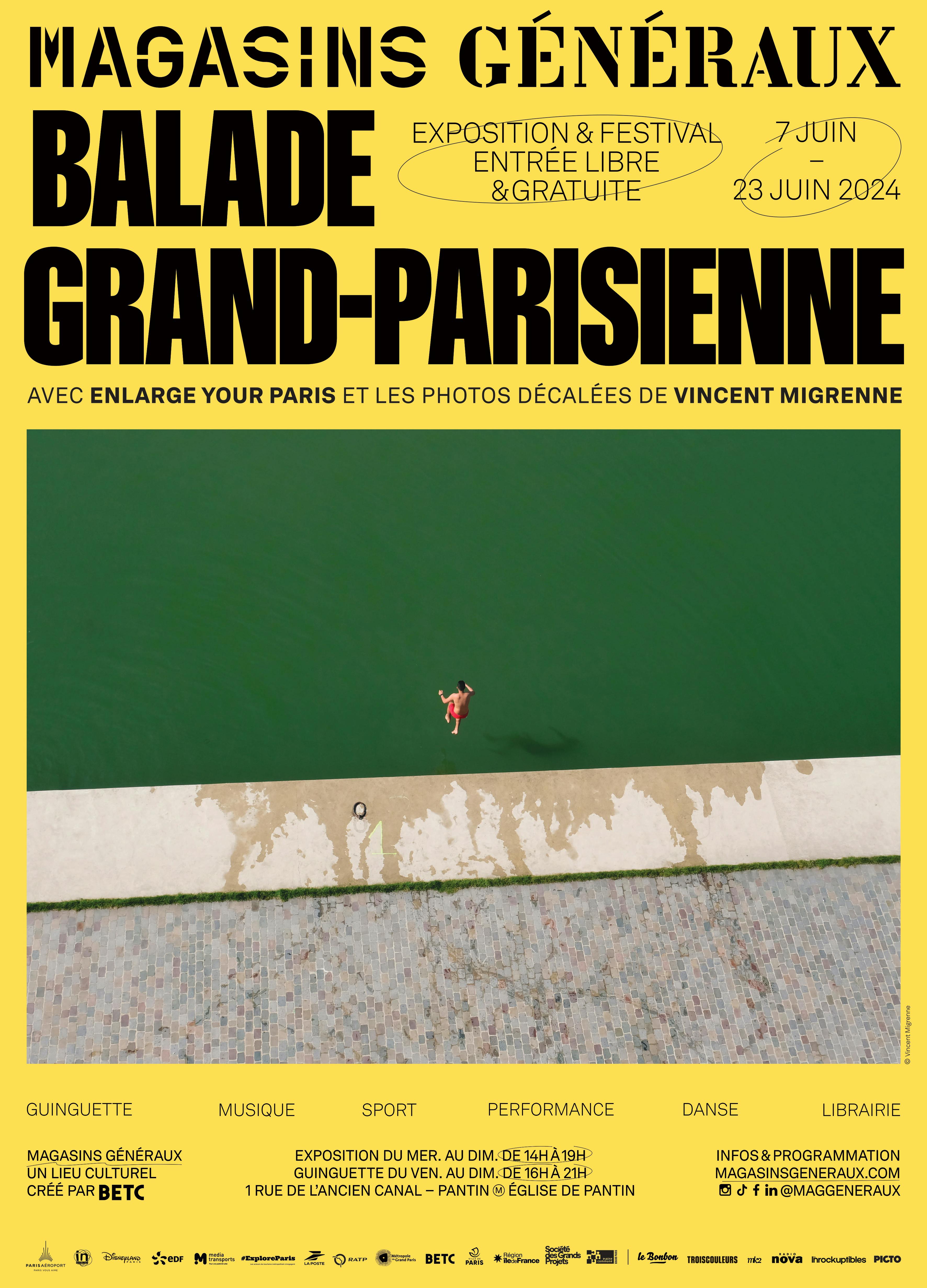 Affiche, Vincent Migrenne, Balade grand-parisienne, Guide des Grands Parisiens, Magasins Généraux, Pantin