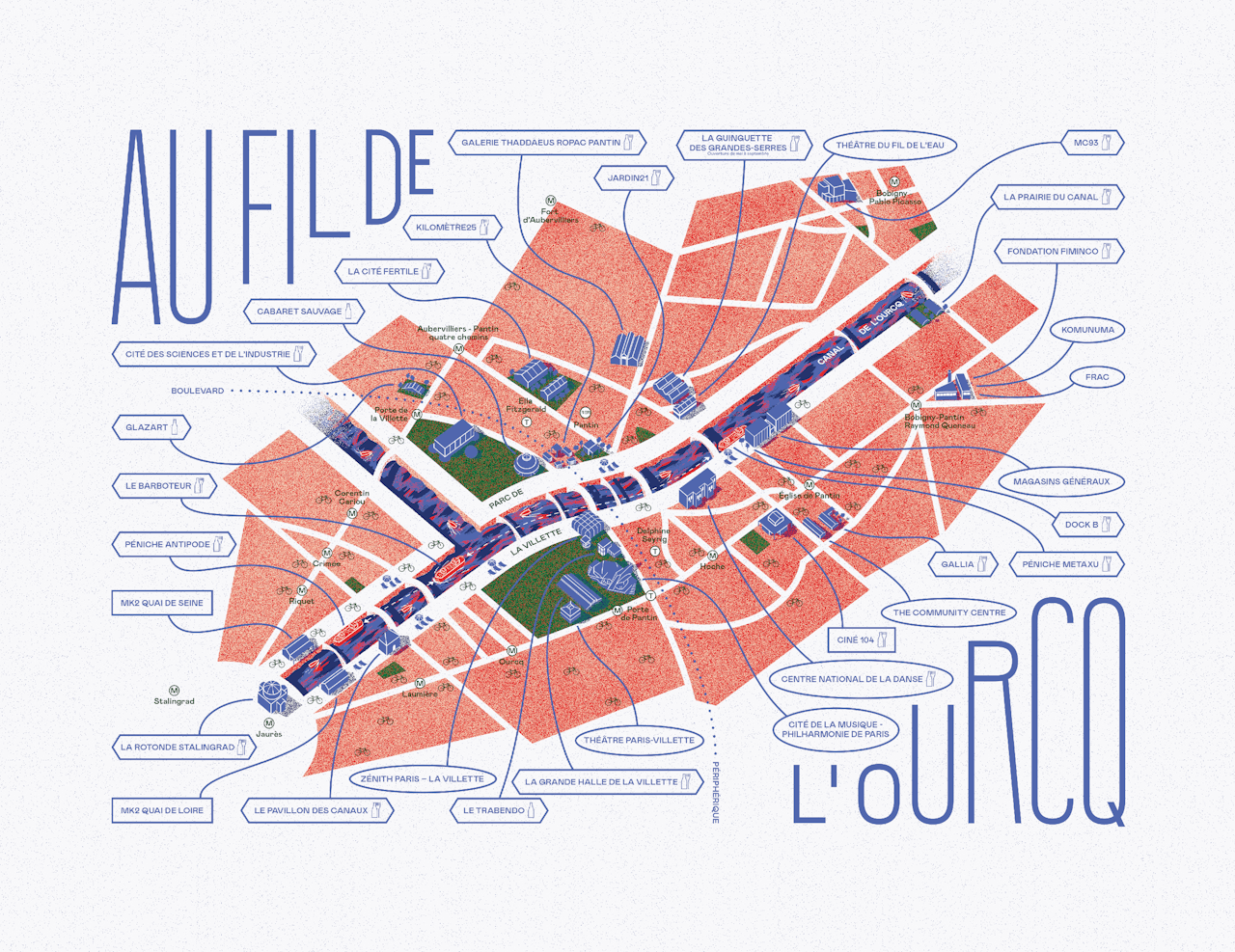 Canal de l'Ourcq, Au fil de l'Ourcq, carte, guide, Pantin, Magasins Généraux, Seine-Saint-Denis