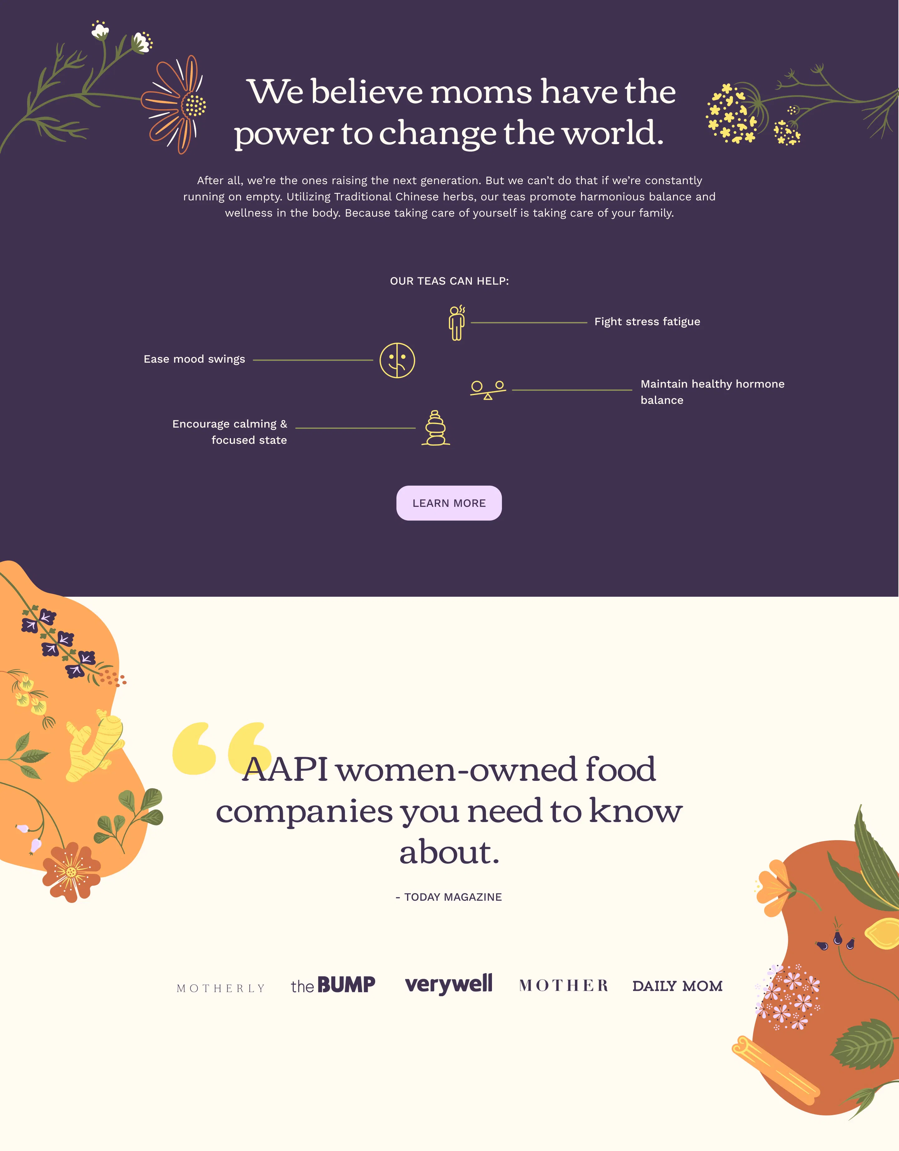 Testimonials and adaptogen explanation on Rae's Roots website
