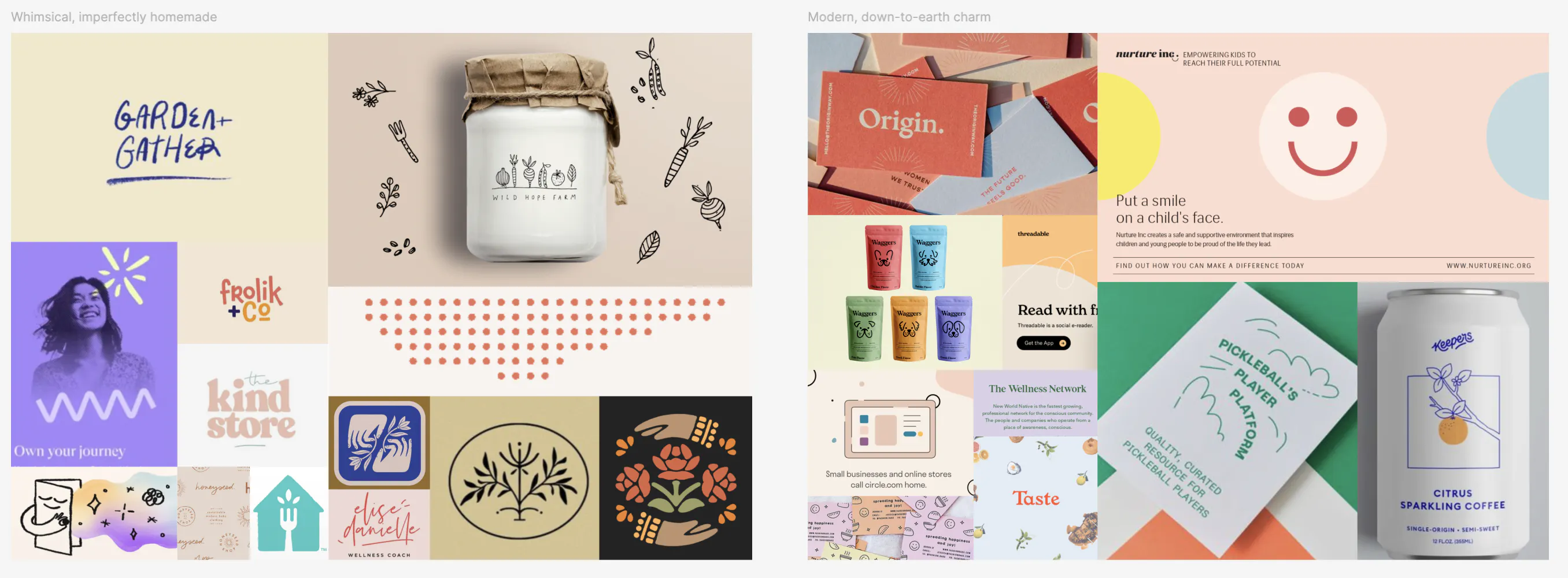 Moodboards for whimsical, imperfectly homemade and modern, down-to-earth charm