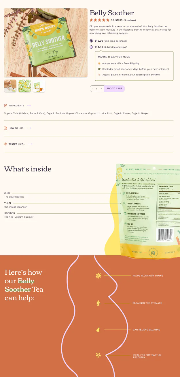 Product page with ingredient breakdown