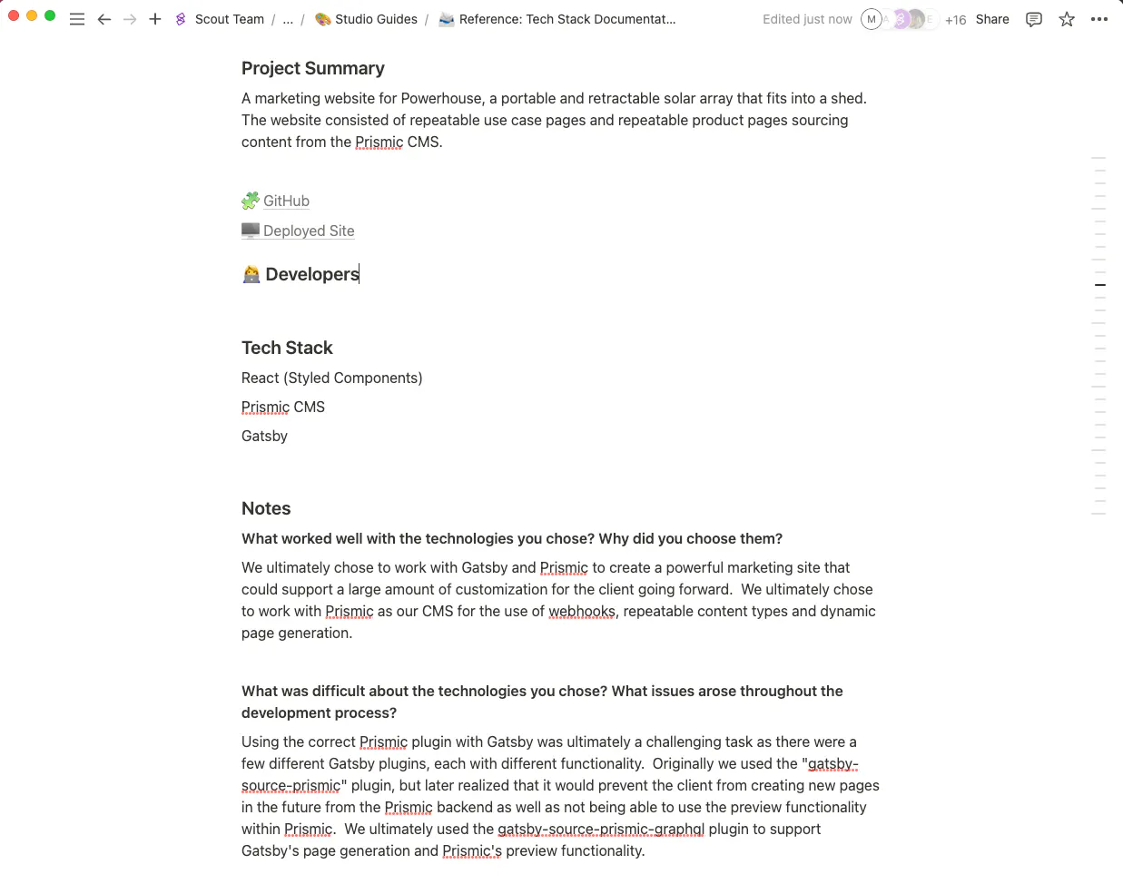 Tech stack documentation screenshot