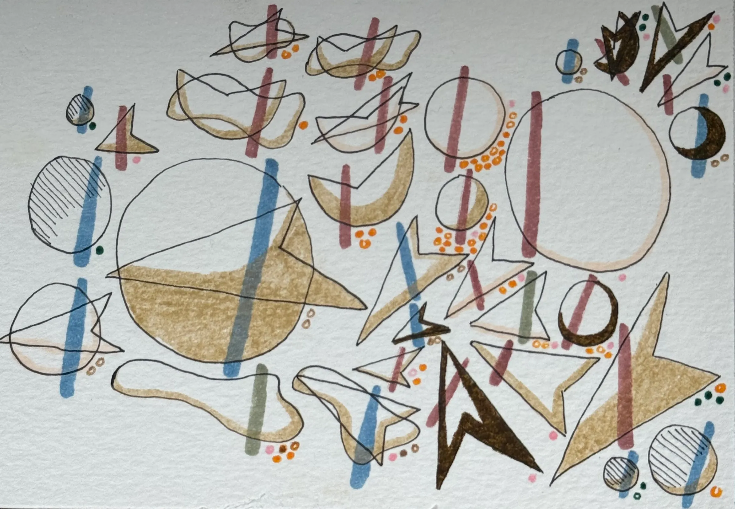 Front of postcard with abstract shapes and colors