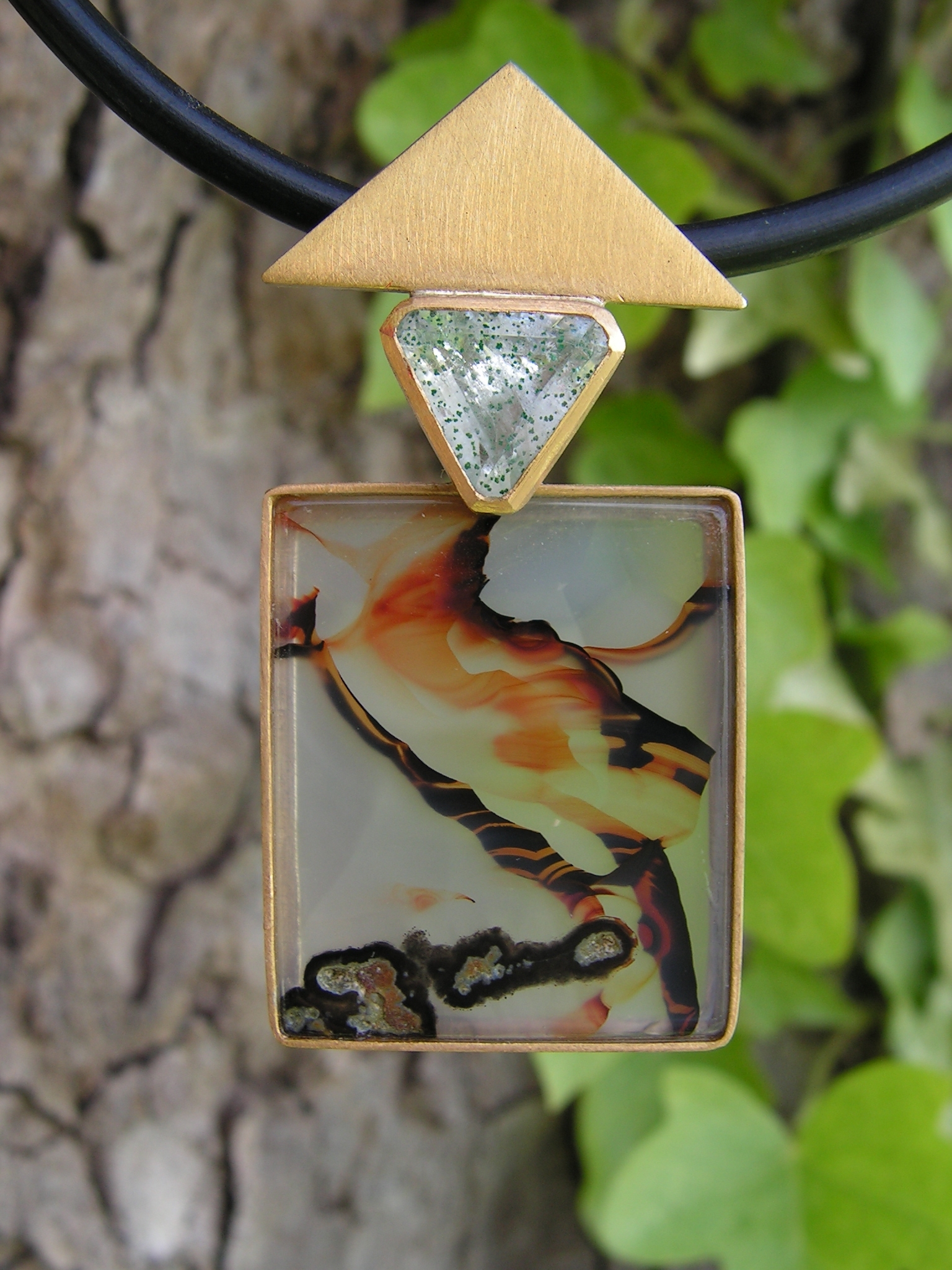 Pendentif Agate paysage, quartz chlorité.