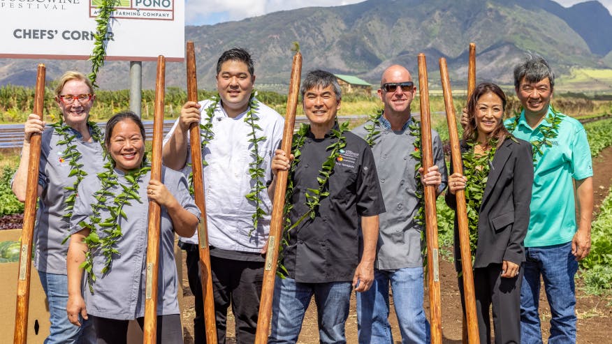 Five chefs participating in the Hawai’i Food & Wine Festival attended the groundbreaking and blessing ceremony for a new project called Chef’s Corner earlier this week.  Each chef gets a quarter-acre farm lot to say what they want grown on it.  When the harvest is ready, they will get first choice to buy what is grown in their own farm lot.  Farming will be done by Mahi Pono.