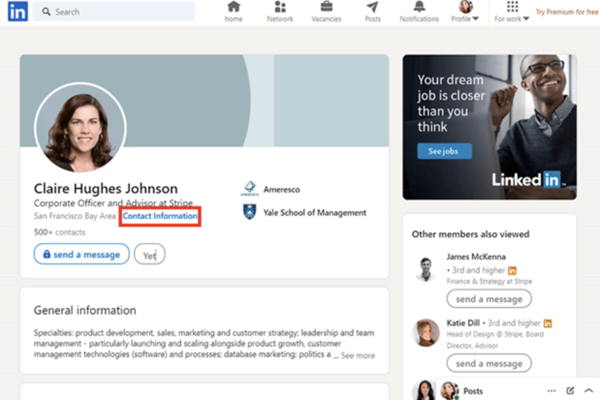 linkedin contact information - where to look for it