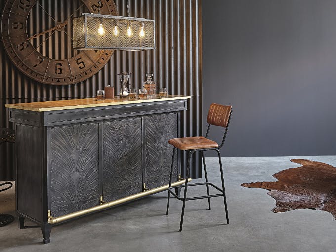 Mueble auxiliar de estilo industrial para salón color madera y gris
