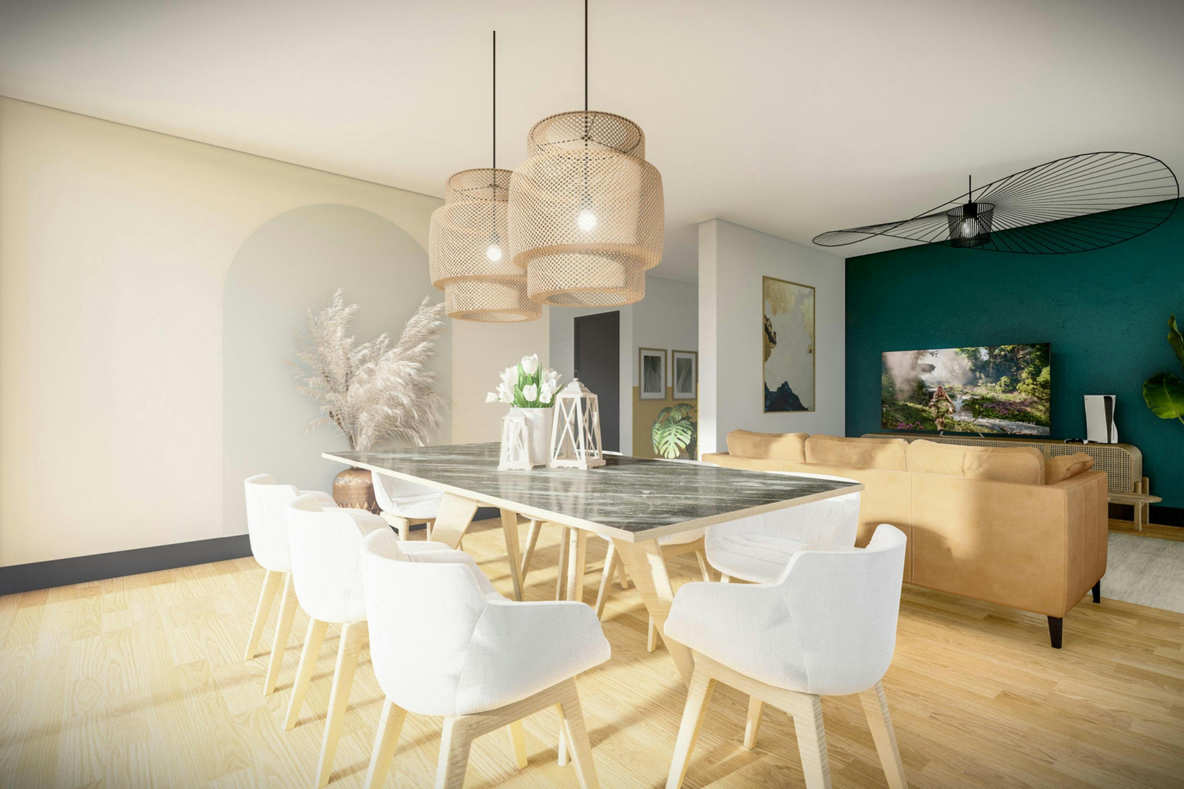 Rendu 3d dessiné par Maîtrise & Concept salle à manger