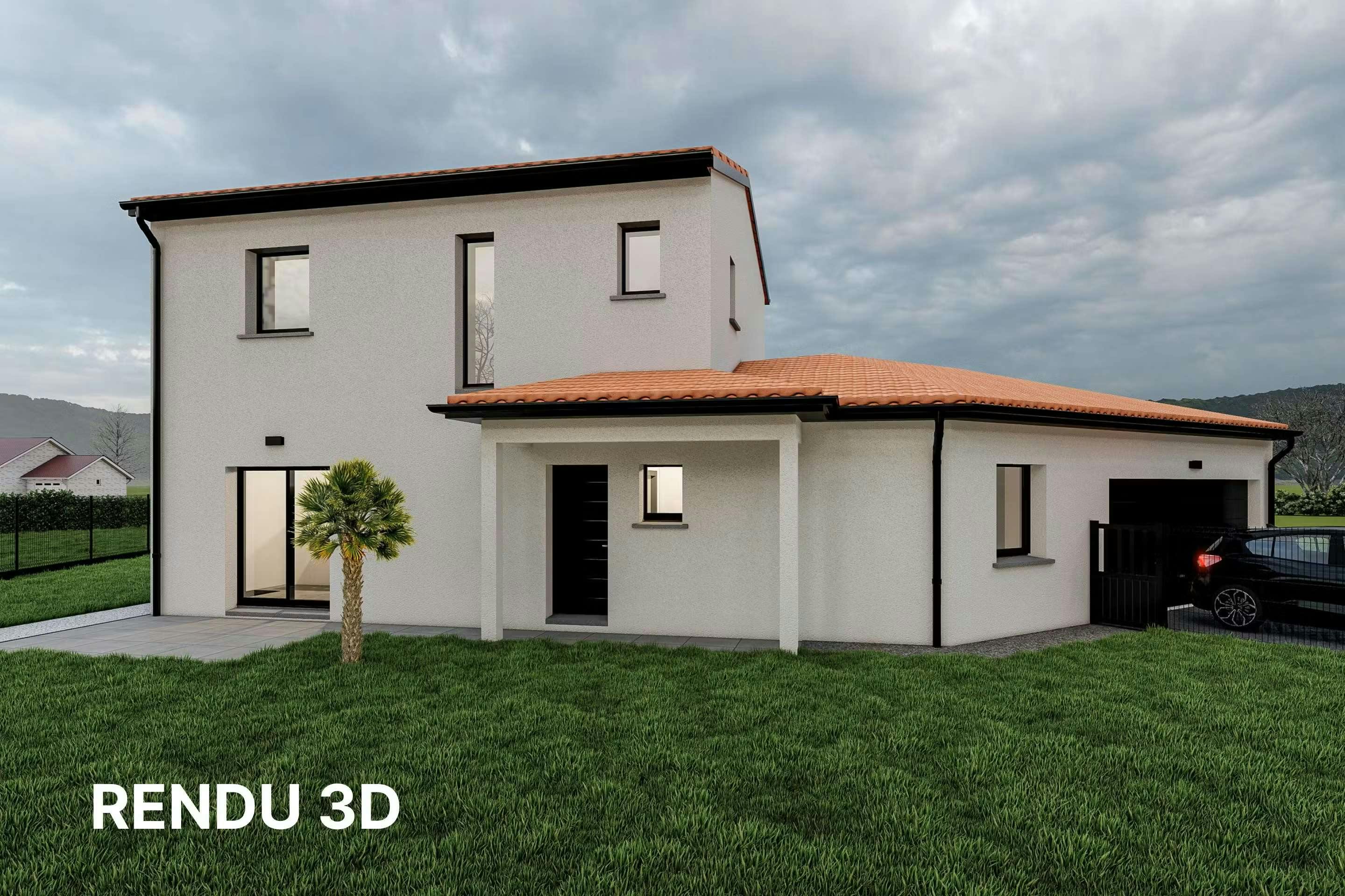 Rendu 3d d'une maison à étage conçu par maitrise et concept