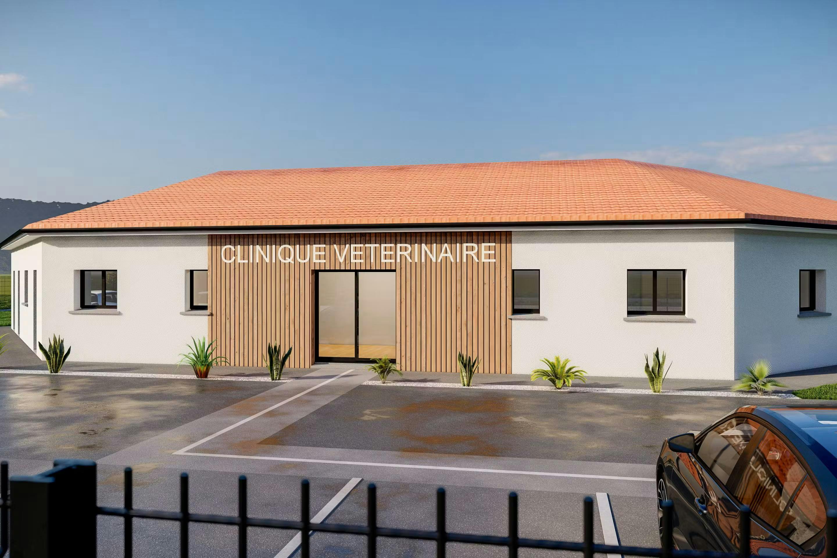 rendu 3d cabinet vétérinaire à Saint-Jean-d'heurs dessiné par Maitrise et Concept extérieur vue de face