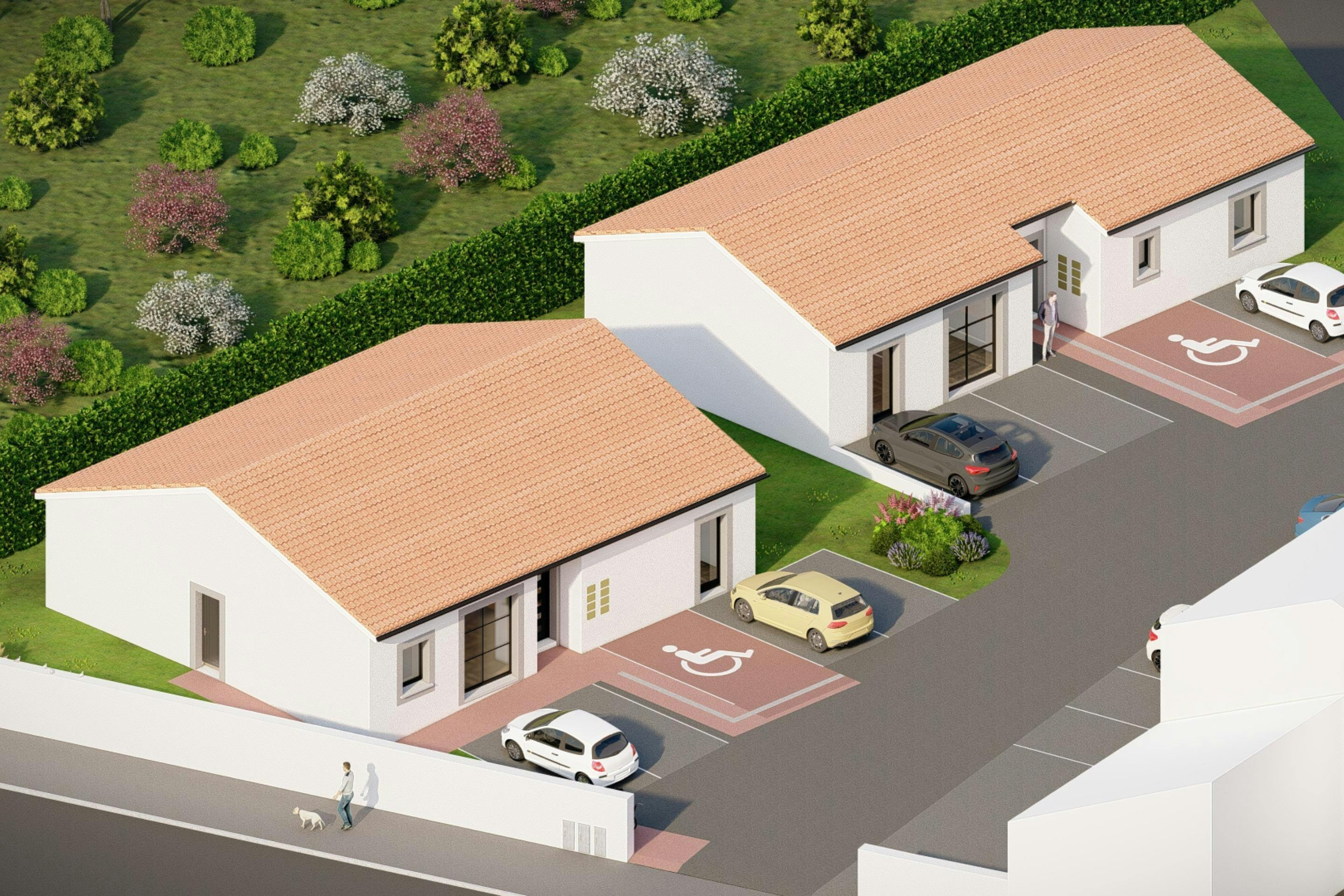 Locaux professionnels cabinet kiné et cabinet infirmier a Riom vue sur les deux bâtiments