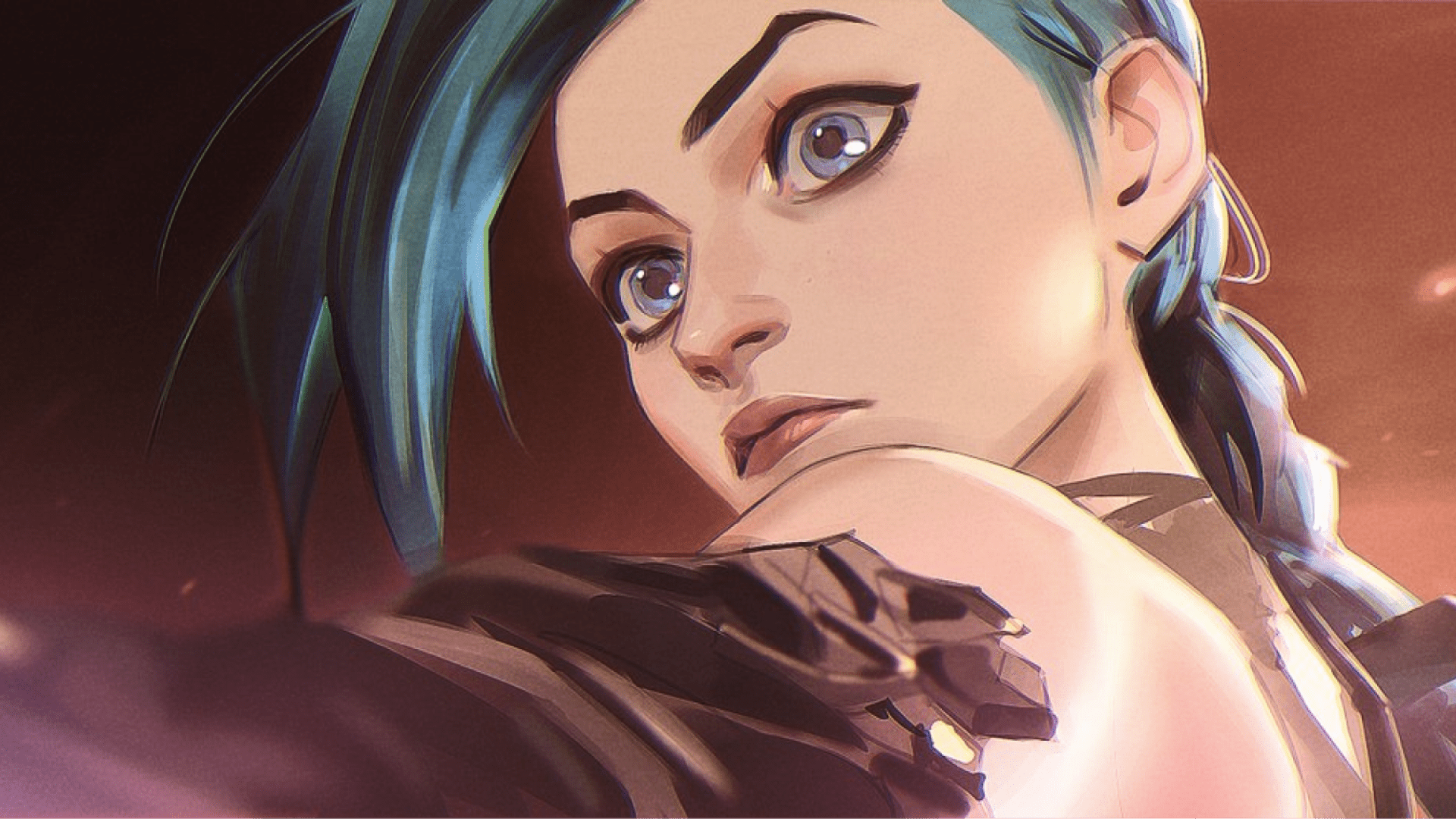 Close up portrait of Jinx (Arcane style).