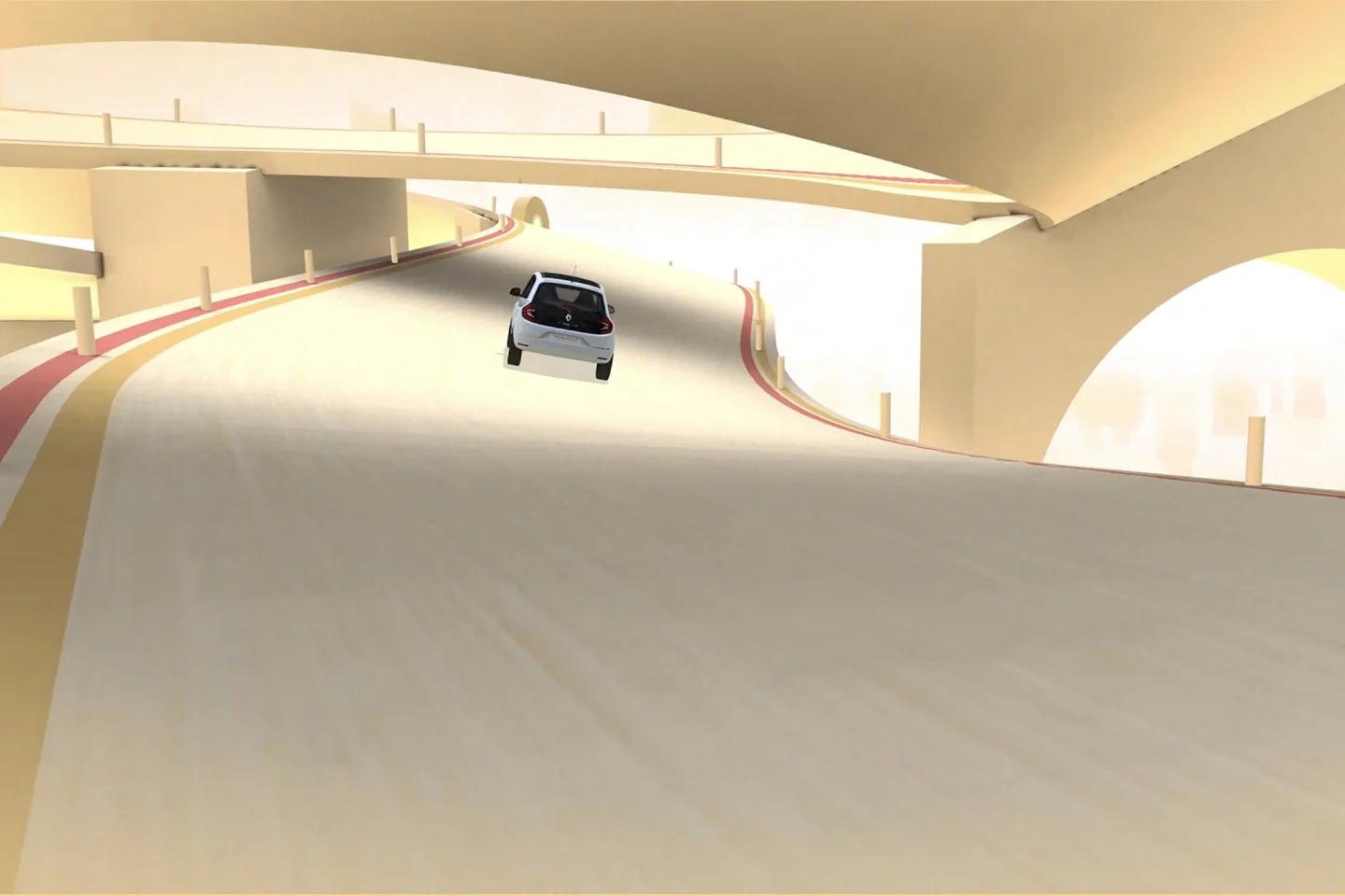 White Renault Twingo driving far behind