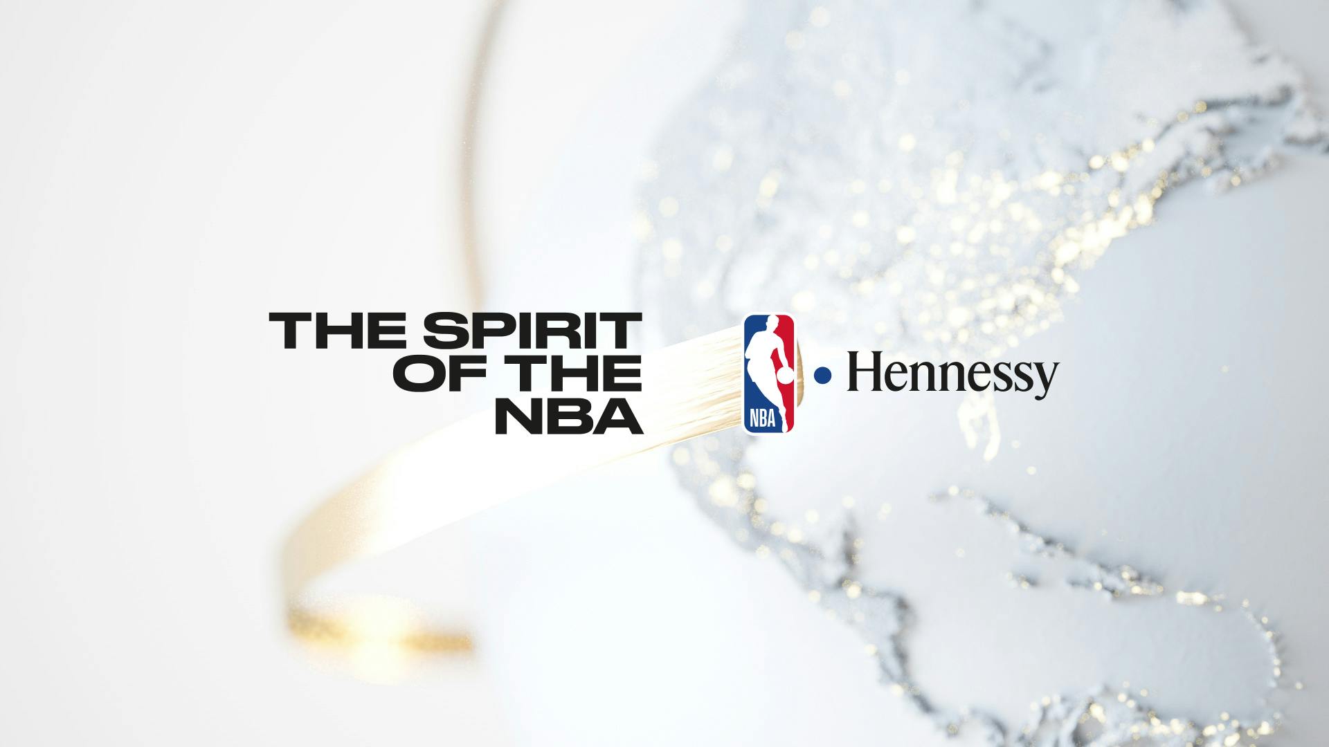In the foreground, we have the Spirit of the NBA logo featuring the NBA x Hennessy collaboration logo. In the background, we see the 3D Earth planet in an all-white version.