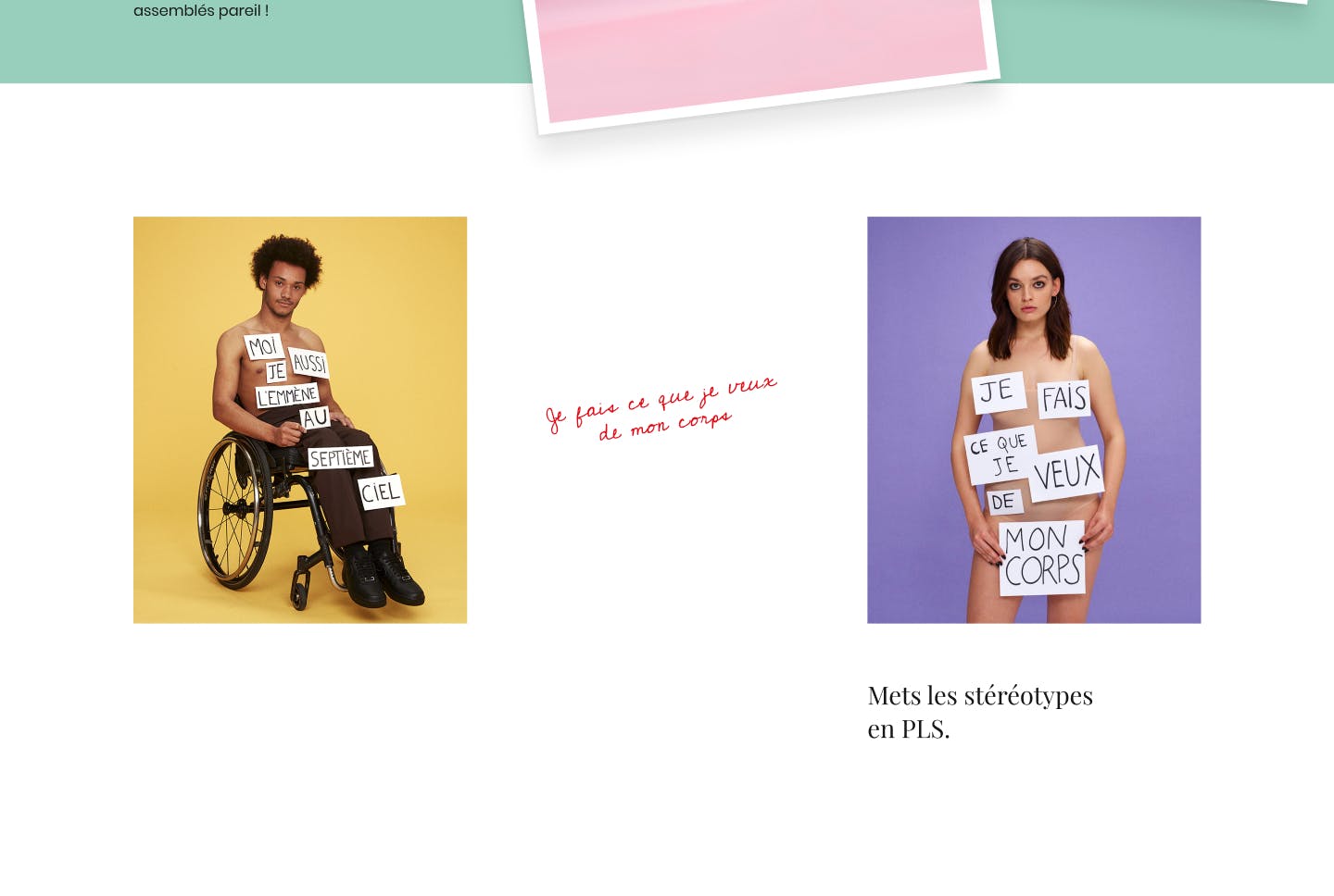 Extract of the website : two pictures of womens with words on them