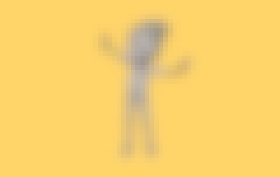 3D animated character on a yellow background