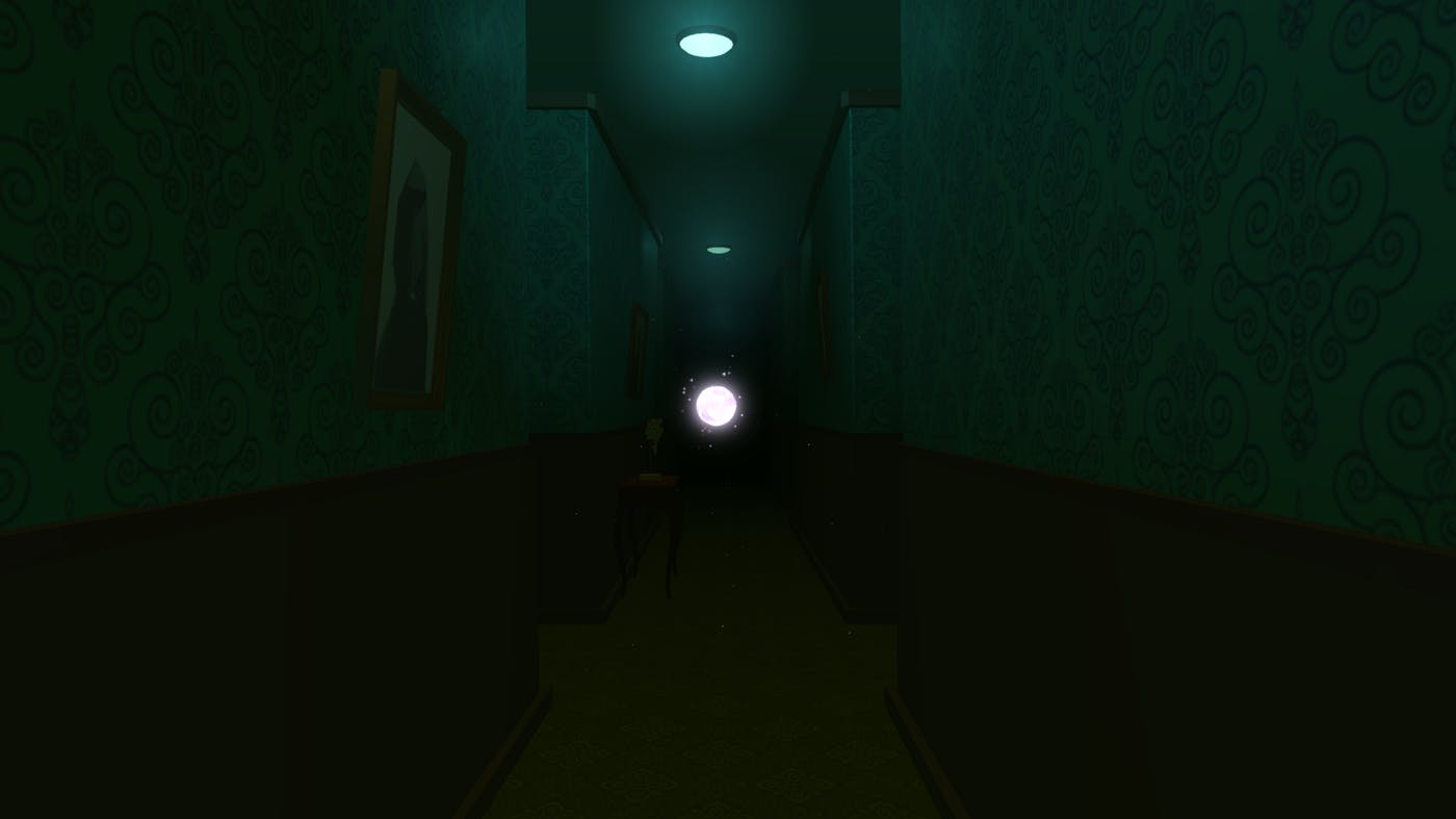 Bulb of light inside a dark corridor.