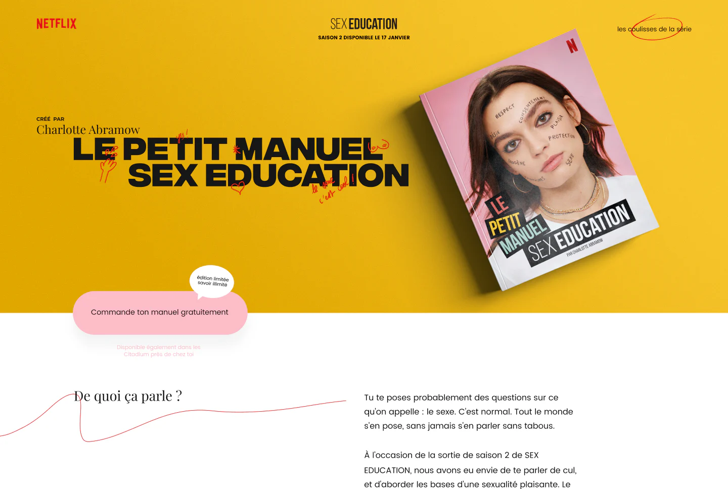 Extract of the website : landing page with the manual