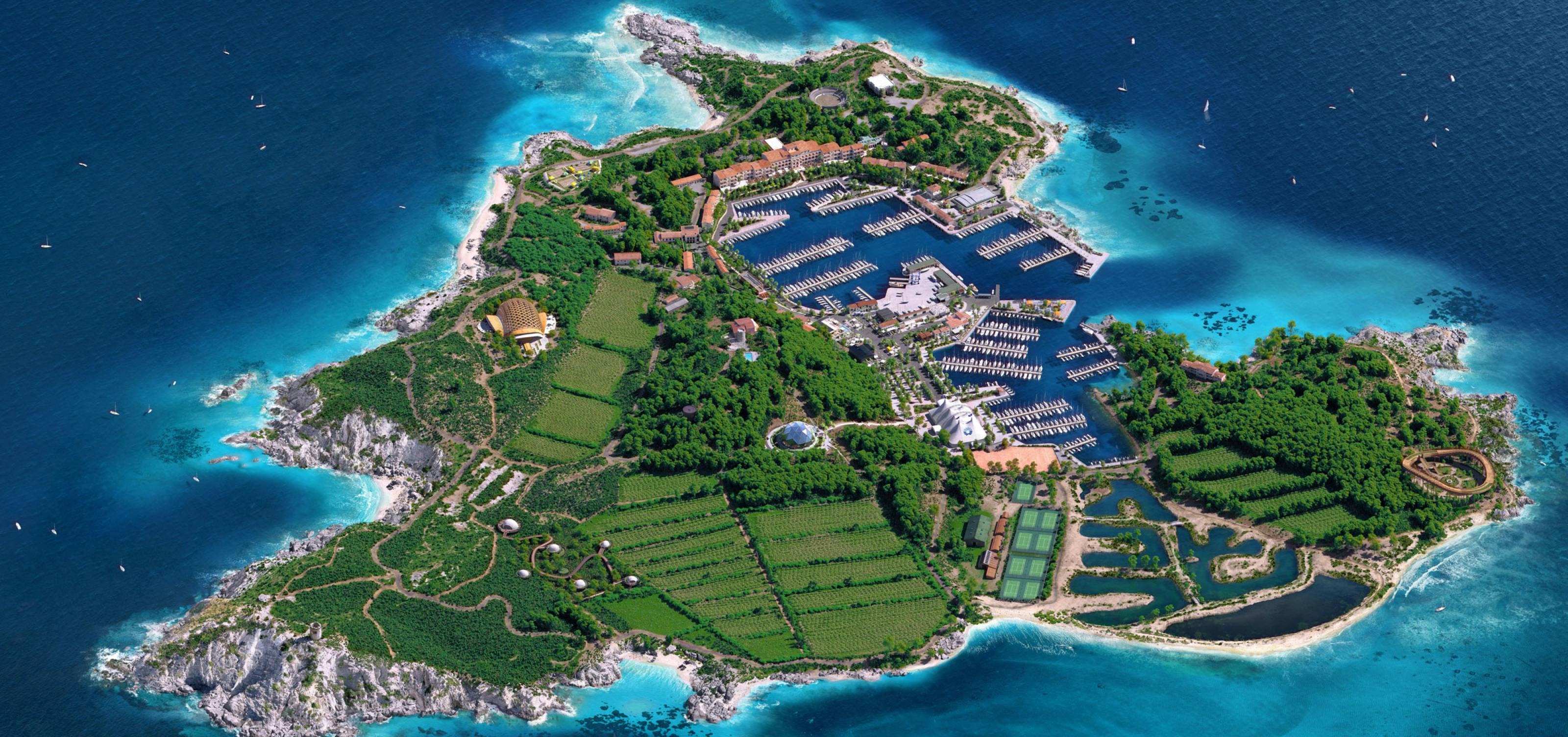 View from above of the island Les Embiez, made in 3D.
