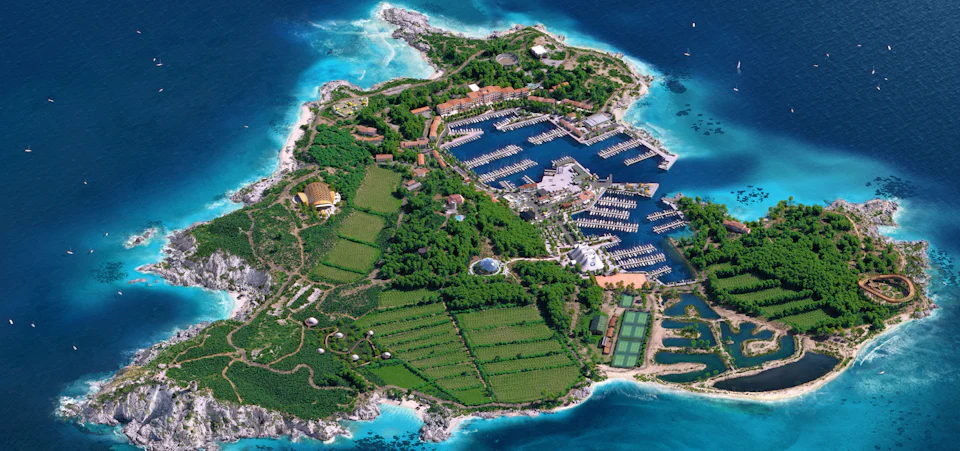 View from above of the island Les Embiez, made in 3D.