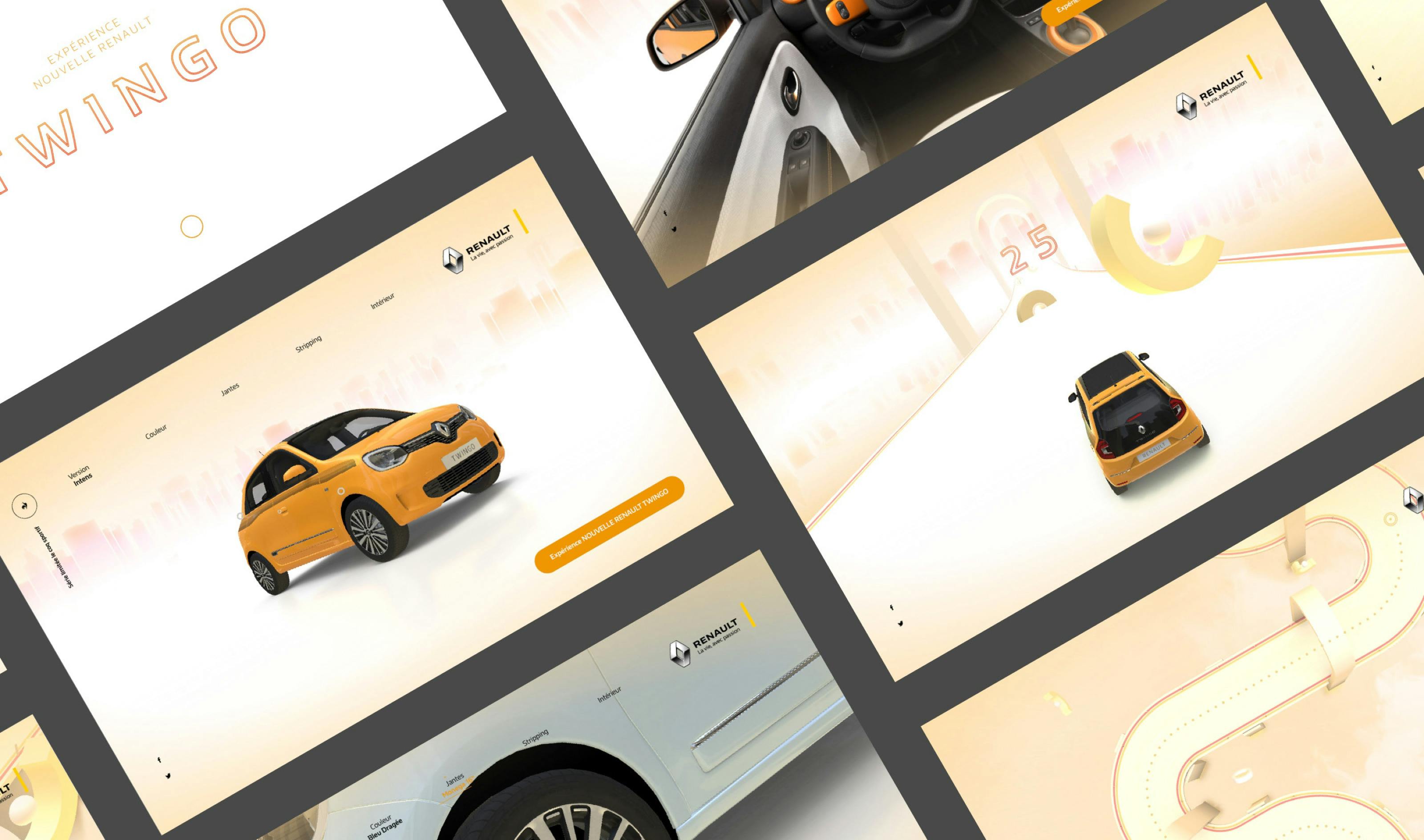 Grid of selected screens taken from the Renault Experience project.