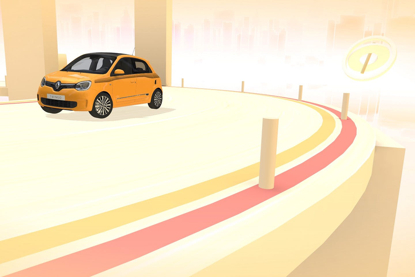 Orange Renault Twingo driving, view from the side