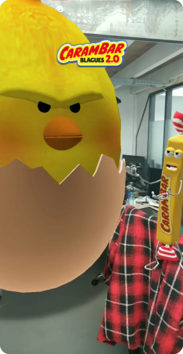 Carambar with a gigantic chick