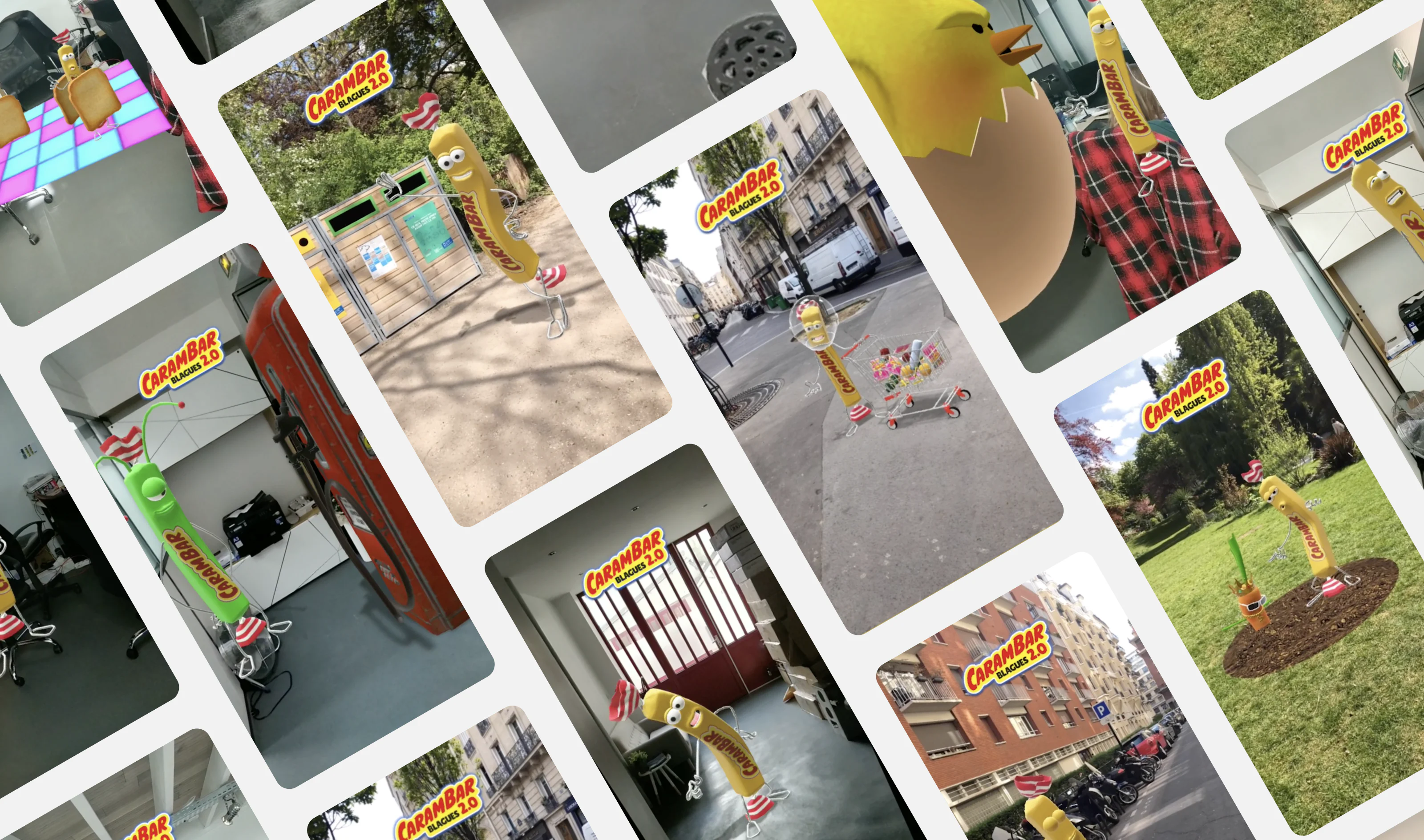 Mosaic of the lenses snapchat for Carambar