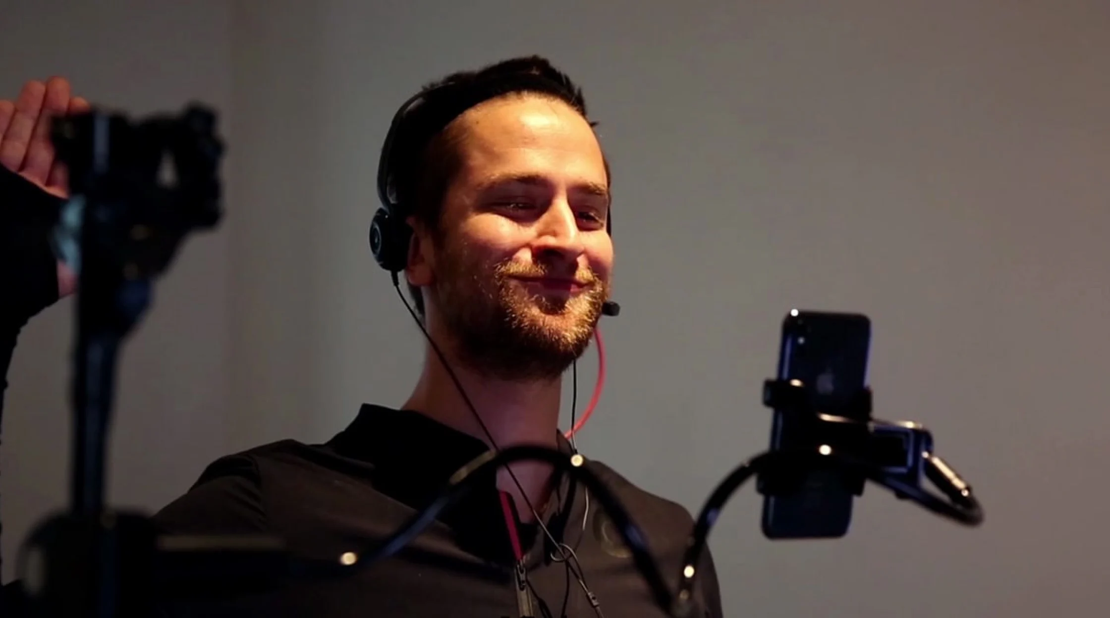 Picture of an actor recording character's voices