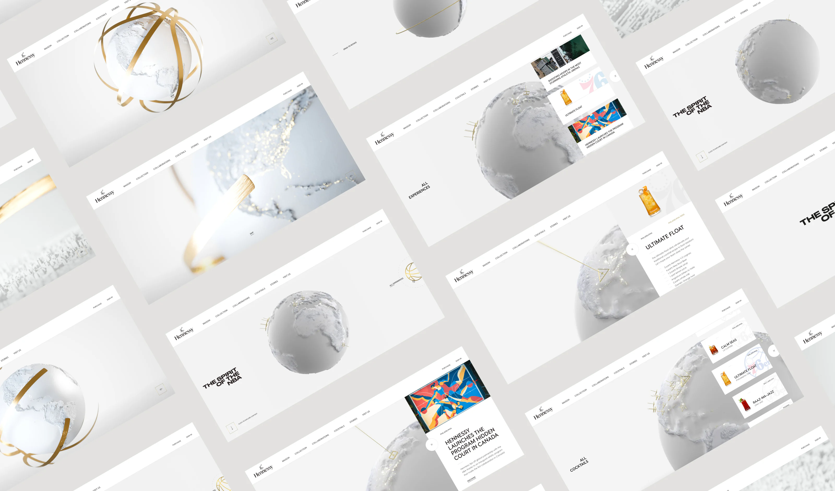 Grid layout of all the screen of the experience.