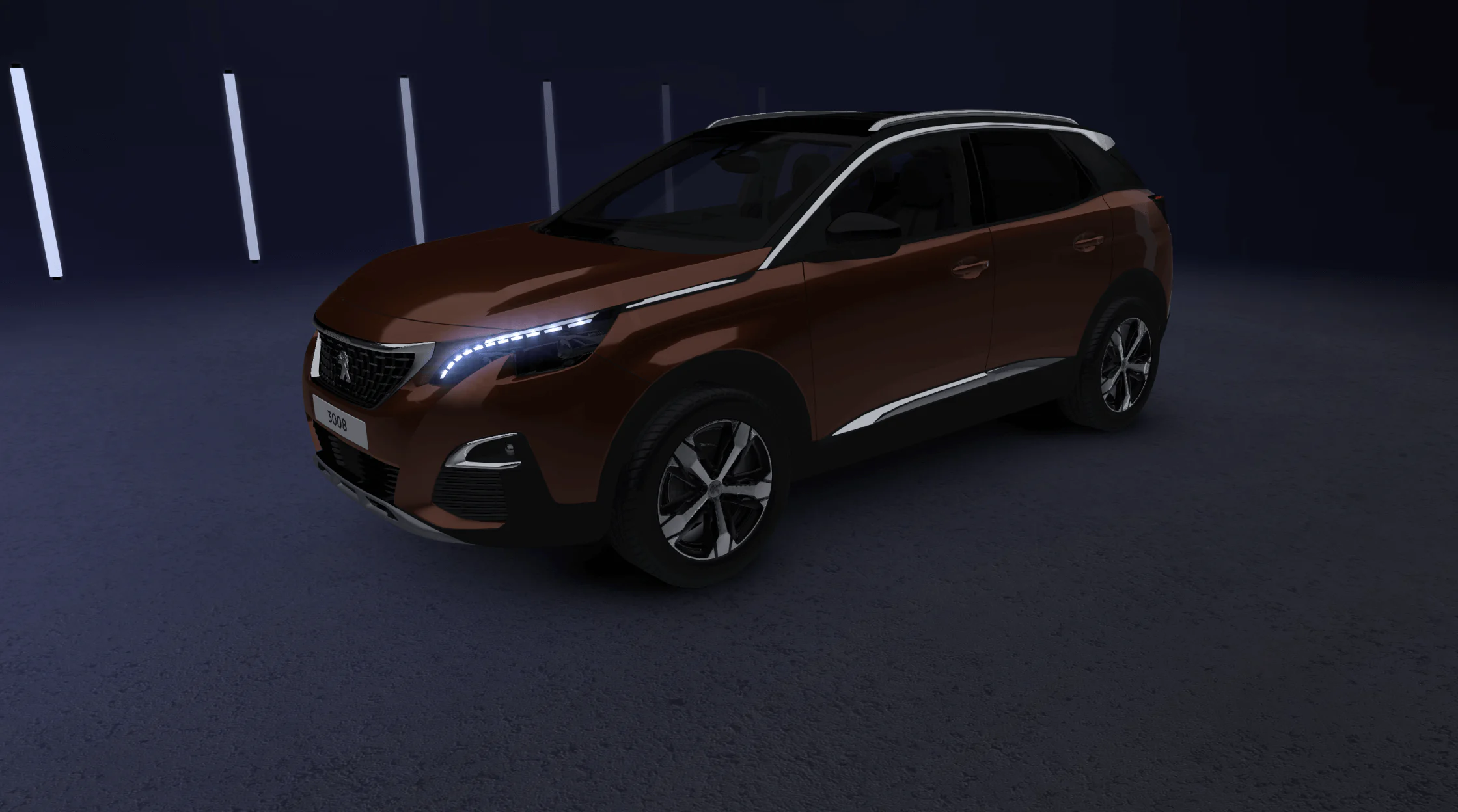 Brown Peugeot 3008 in the dark