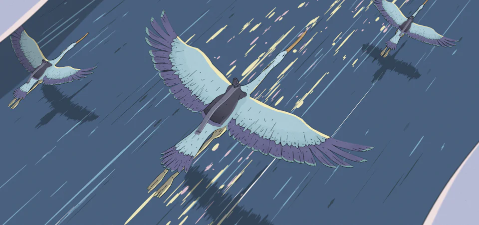 Extract of the project : gigantic birds flying over the sea