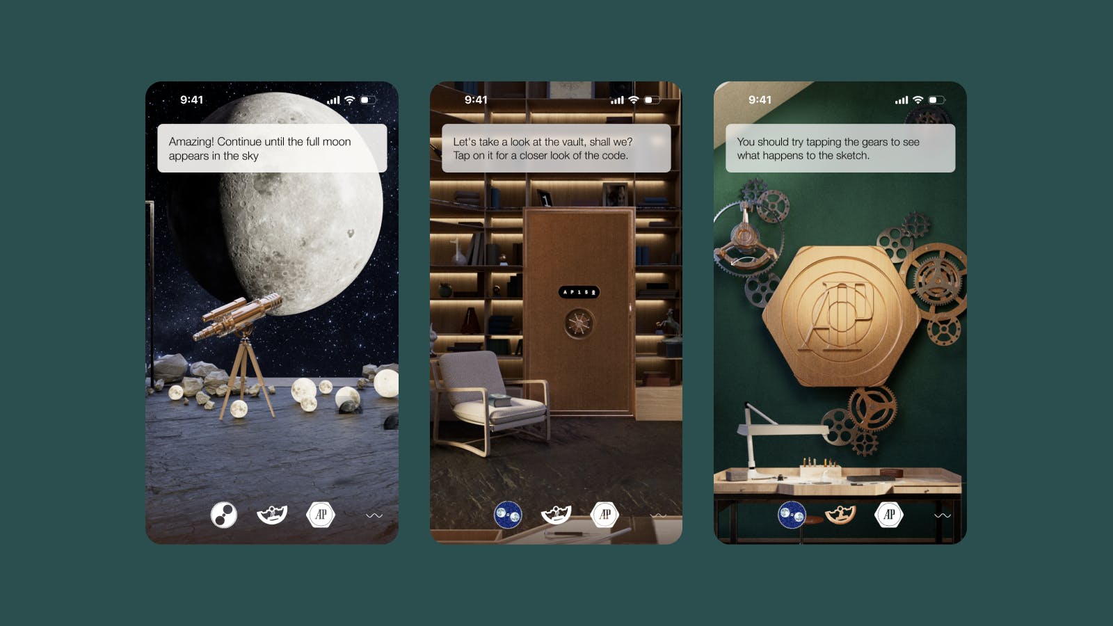 Three screens display various scenes of a room, showcasing different angles and arrangements within the space.