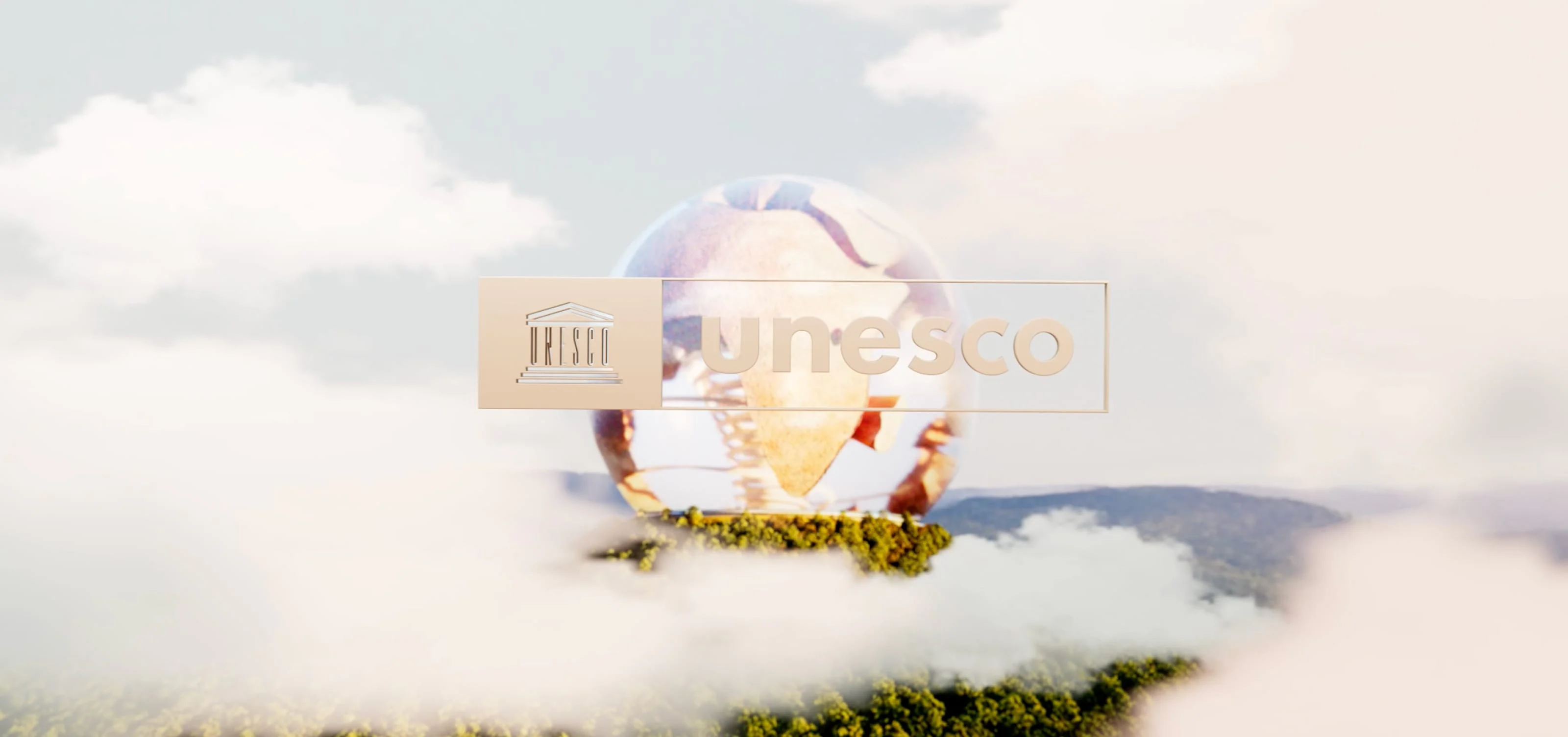 unesco logo and behind the museum (earth globe) from afar