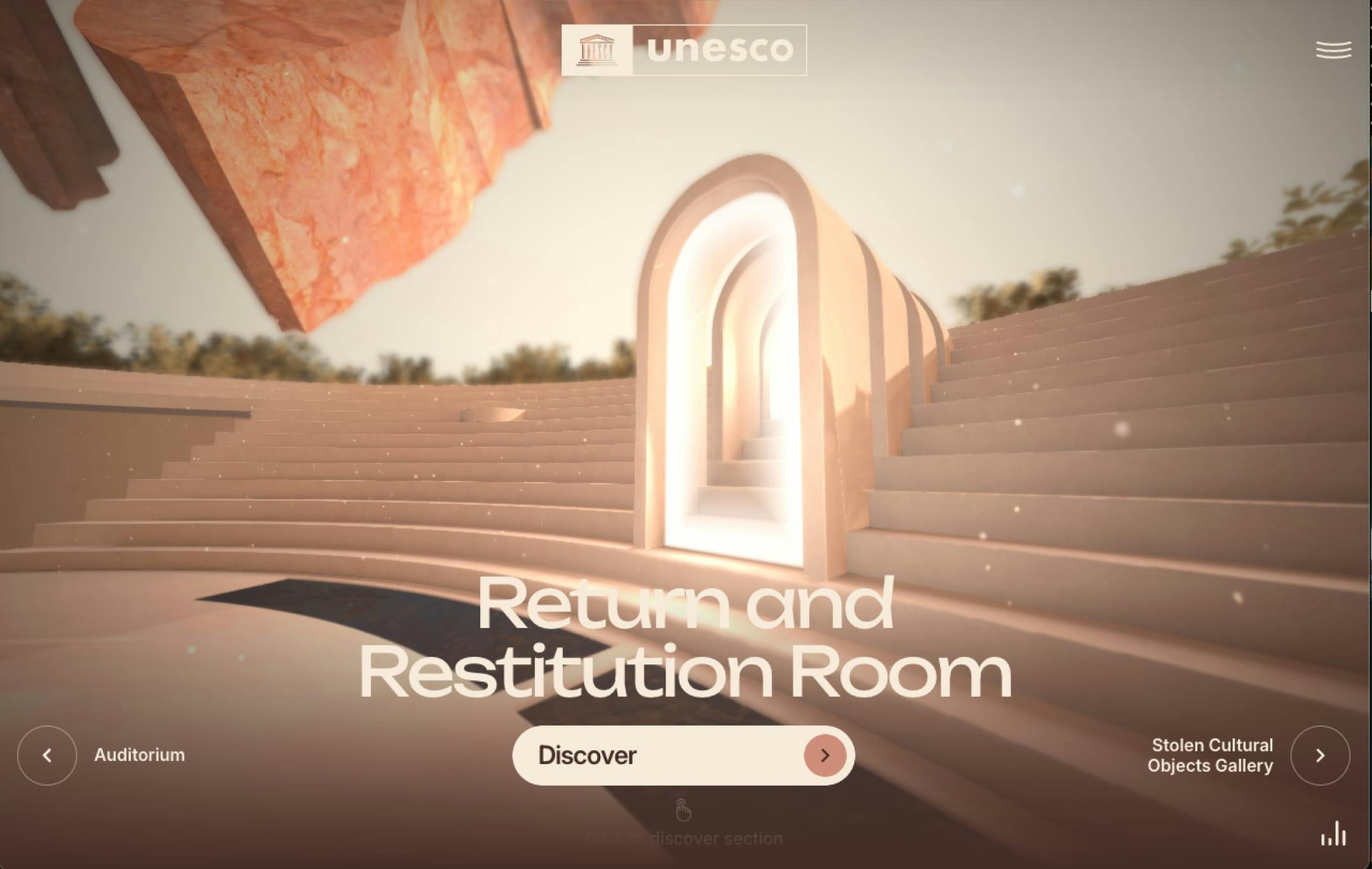 An portal featuring a prominent sign labeled "Return and Restitution Room" displayed just in front of it.