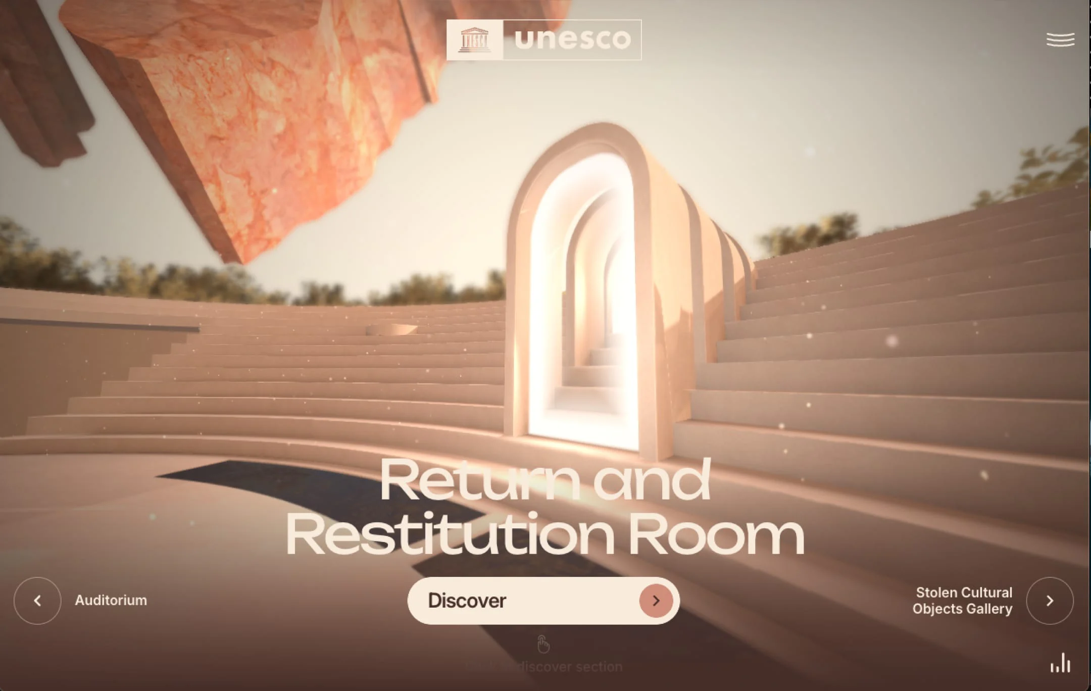 An portal featuring a prominent sign labeled "Return and Restitution Room" displayed just in front of it.