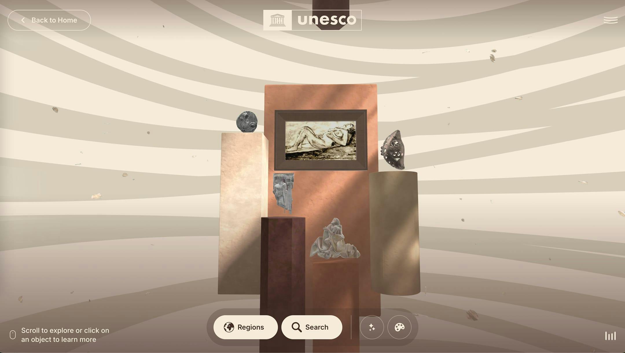 Virtual art exhibit featuring artwork displayed inside the Baobab tree.