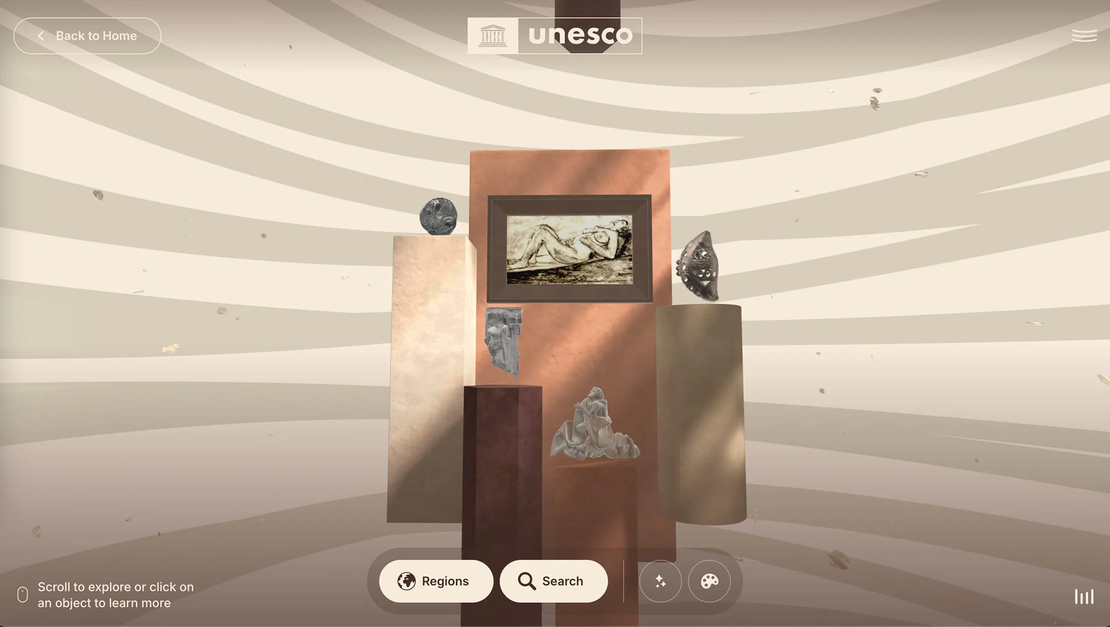 Virtual art exhibit featuring artwork displayed inside the Baobab tree.