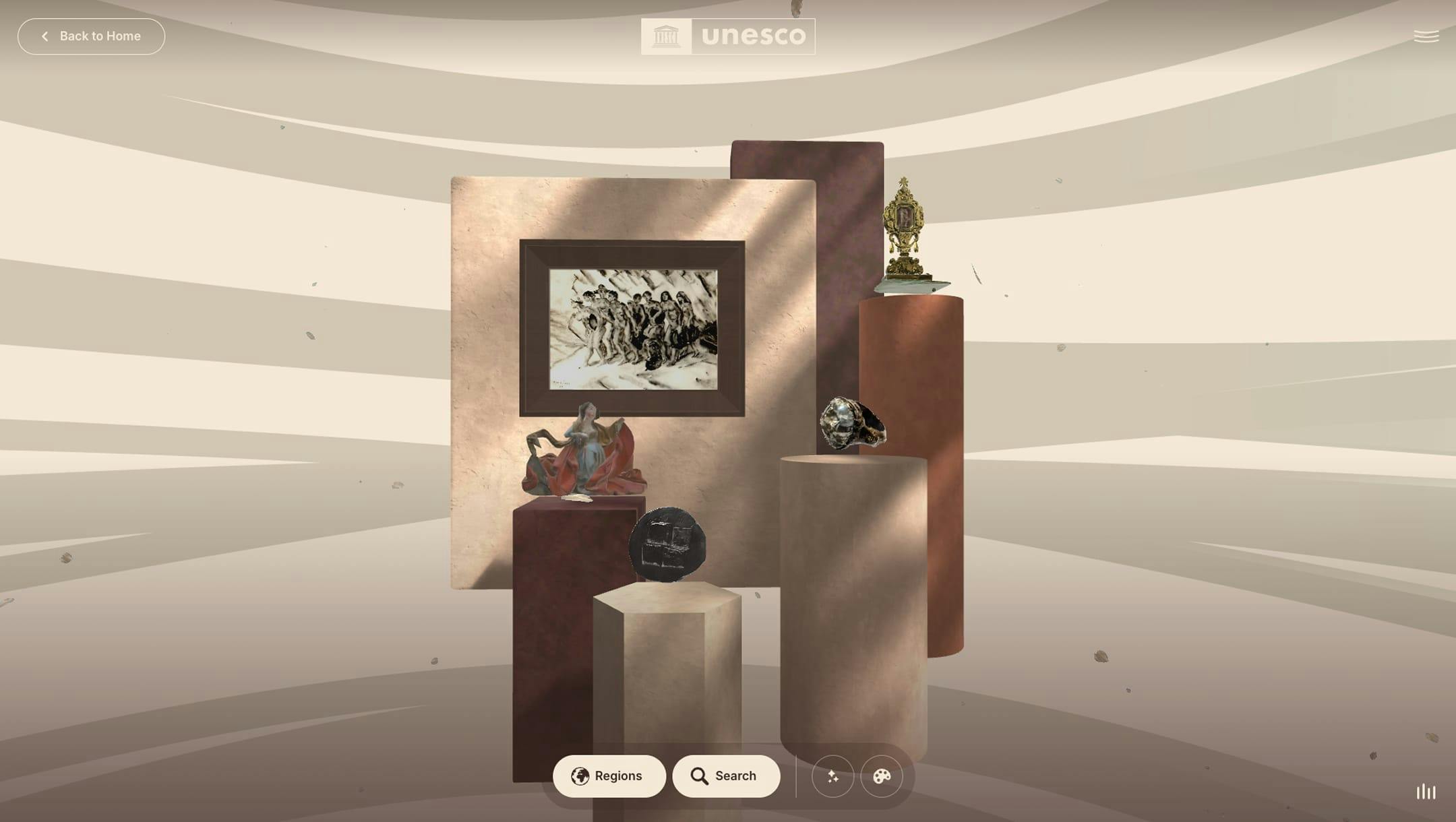 Virtual art exhibit featuring artwork displayed inside the Baobab tree.