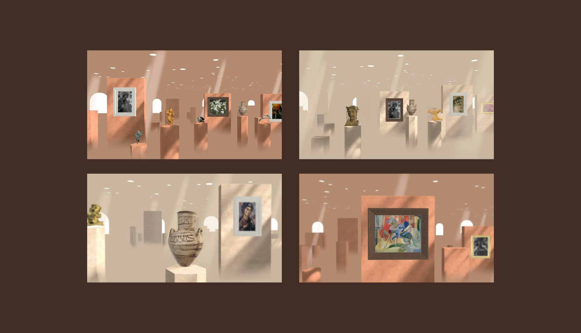 Four screenshots of the Region rooms where artworks are displayed horizontally.